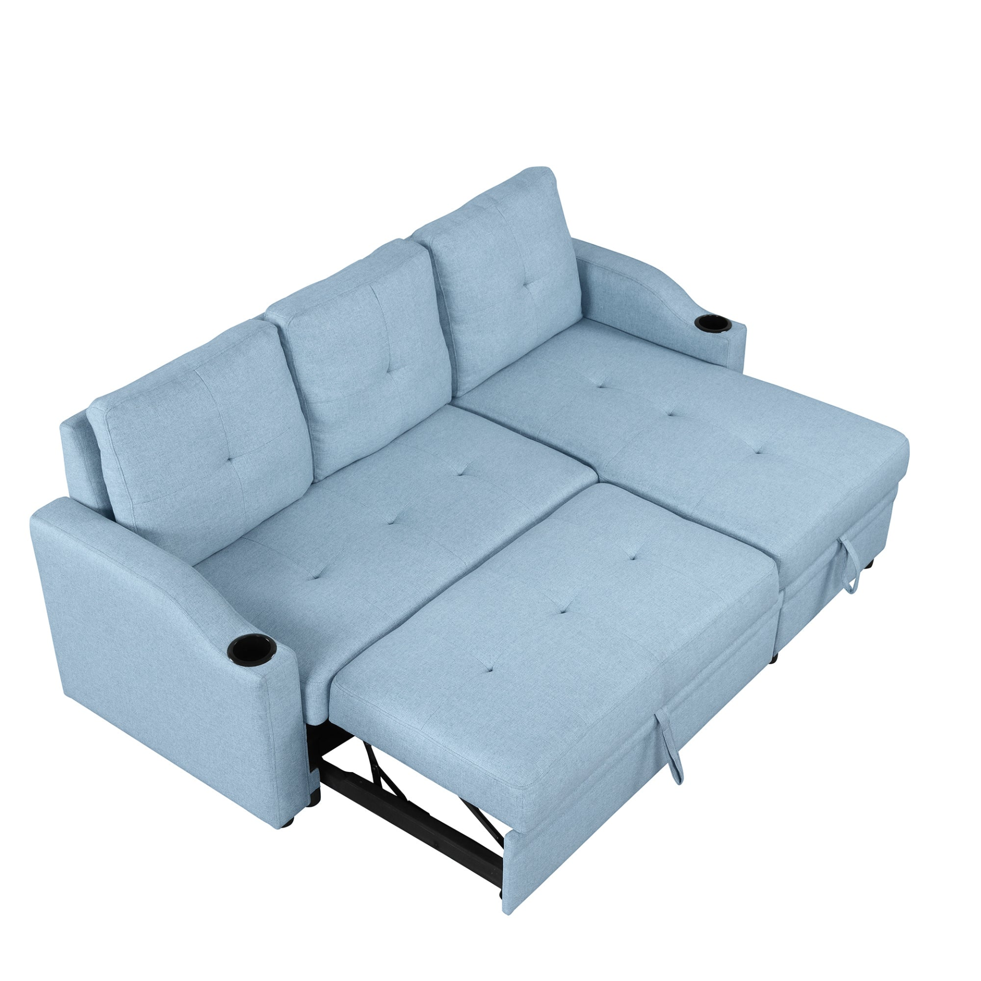 80.3" Pull Out Sofa Bed Modern Padded Upholstered Sofa Bed with Storage Chaise and Cup Holder Sensual Secret Boutique