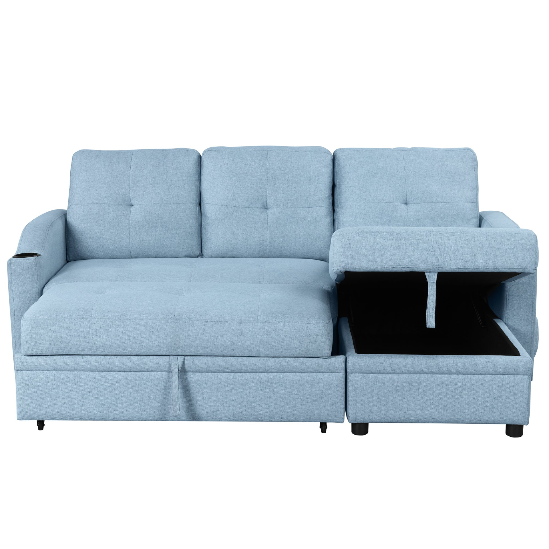 80.3" Pull Out Sofa Bed Modern Padded Upholstered Sofa Bed with Storage Chaise and Cup Holder Sensual Secret Boutique