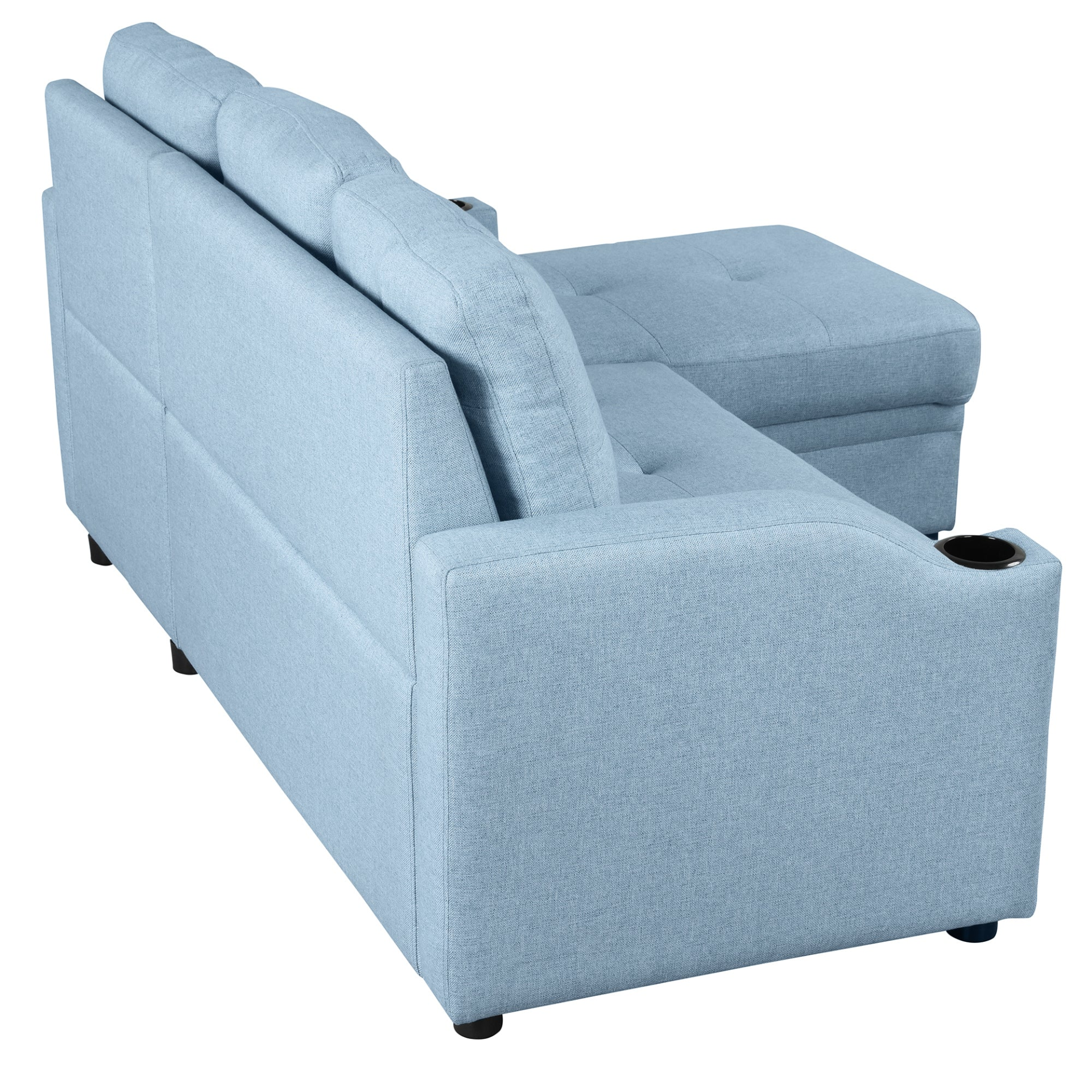 80.3" Pull Out Sofa Bed Modern Padded Upholstered Sofa Bed with Storage Chaise and Cup Holder Sensual Secret Boutique