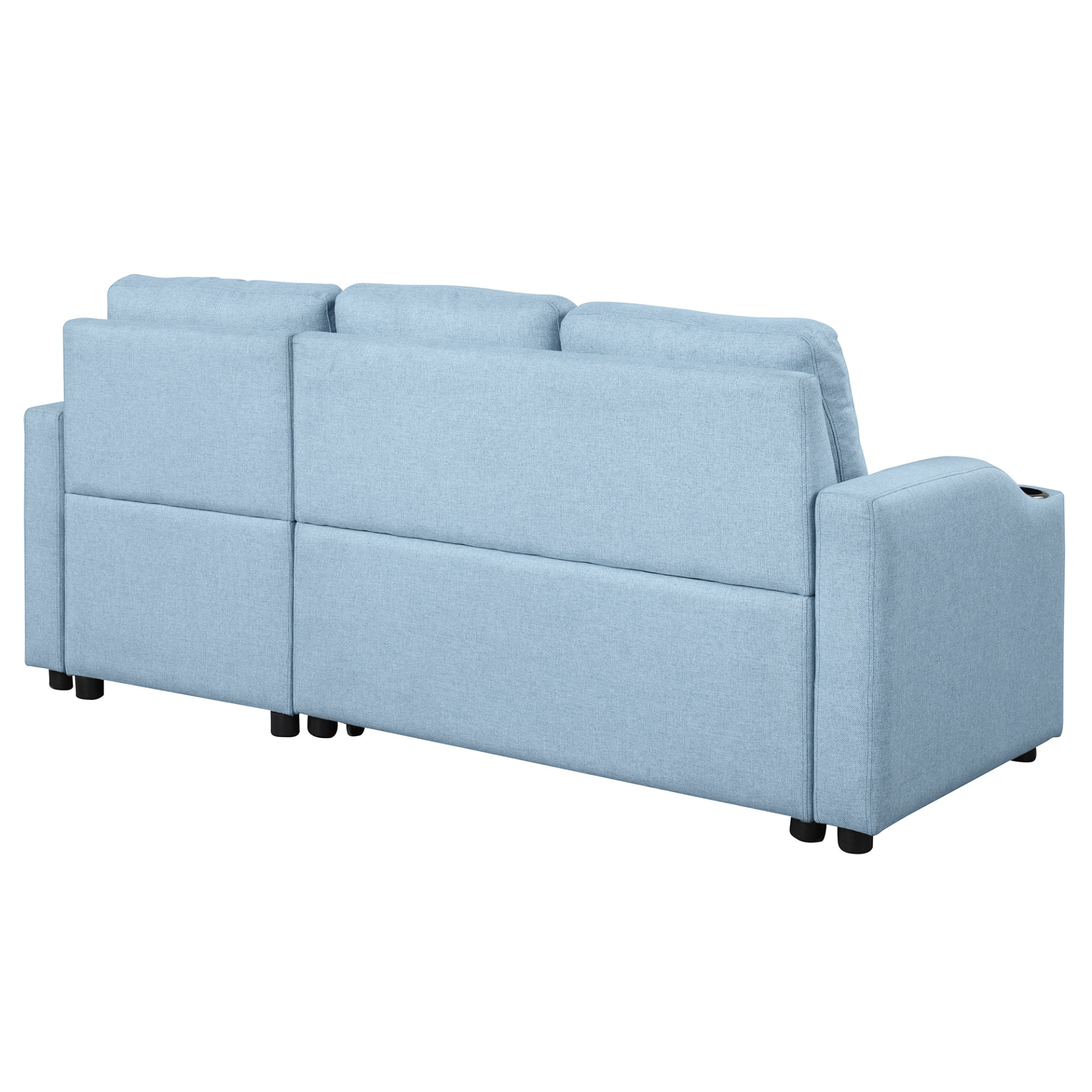 80.3" Pull Out Sofa Bed Modern Padded Upholstered Sofa Bed with Storage Chaise and Cup Holder Sensual Secret Boutique