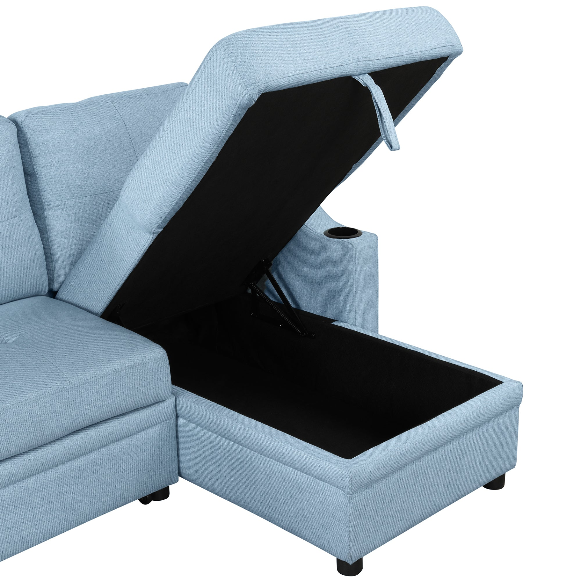 80.3" Pull Out Sofa Bed Modern Padded Upholstered Sofa Bed with Storage Chaise and Cup Holder Sensual Secret Boutique