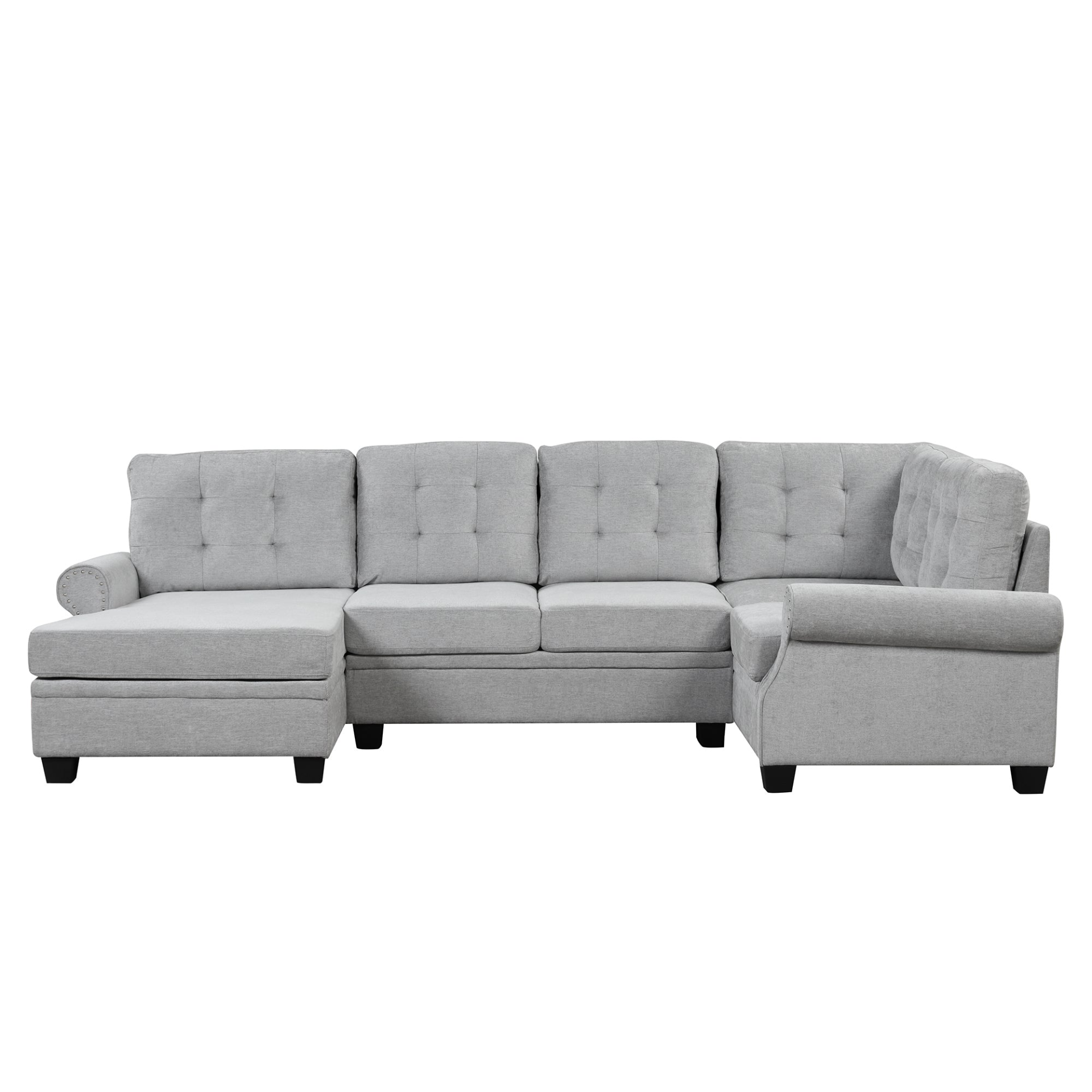 120" Modern U-Shaped Corner Sectional Sofa Upholstered Linen Fabric Sofa Couch - Gray Sensual Secret Boutique