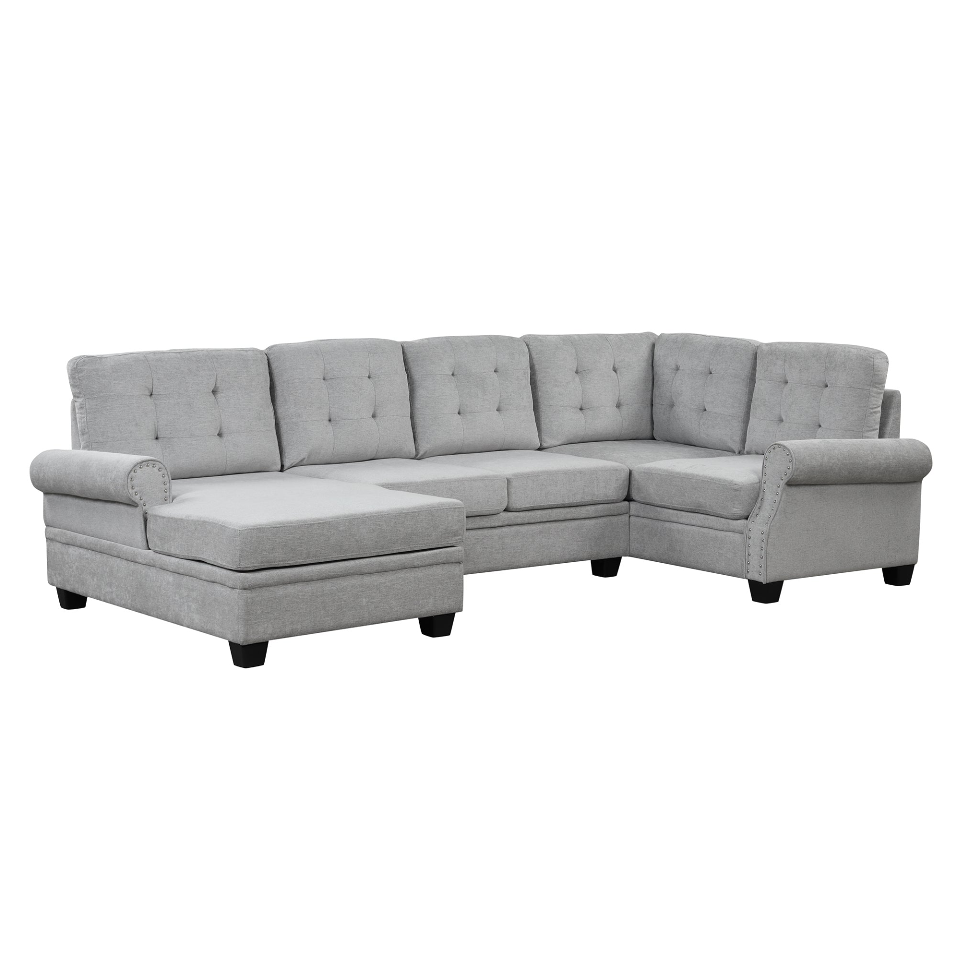 120" Modern U-Shaped Corner Sectional Sofa Upholstered Linen Fabric Sofa Couch - Gray Sensual Secret Boutique