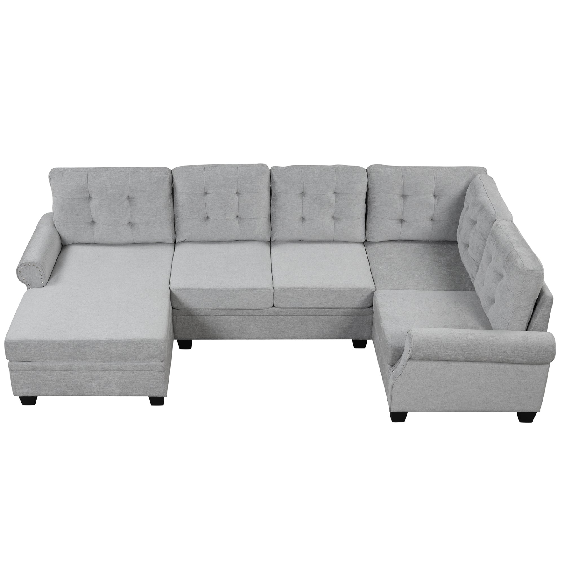 120" Modern U-Shaped Corner Sectional Sofa Upholstered Linen Fabric Sofa Couch - Gray Sensual Secret Boutique