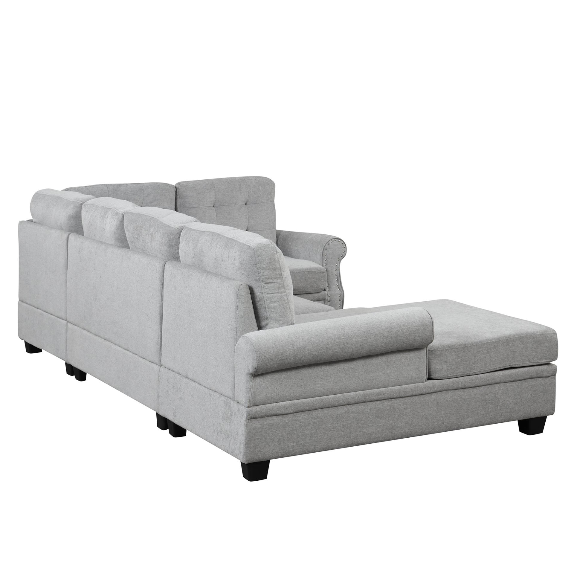 120" Modern U-Shaped Corner Sectional Sofa Upholstered Linen Fabric Sofa Couch - Gray Sensual Secret Boutique