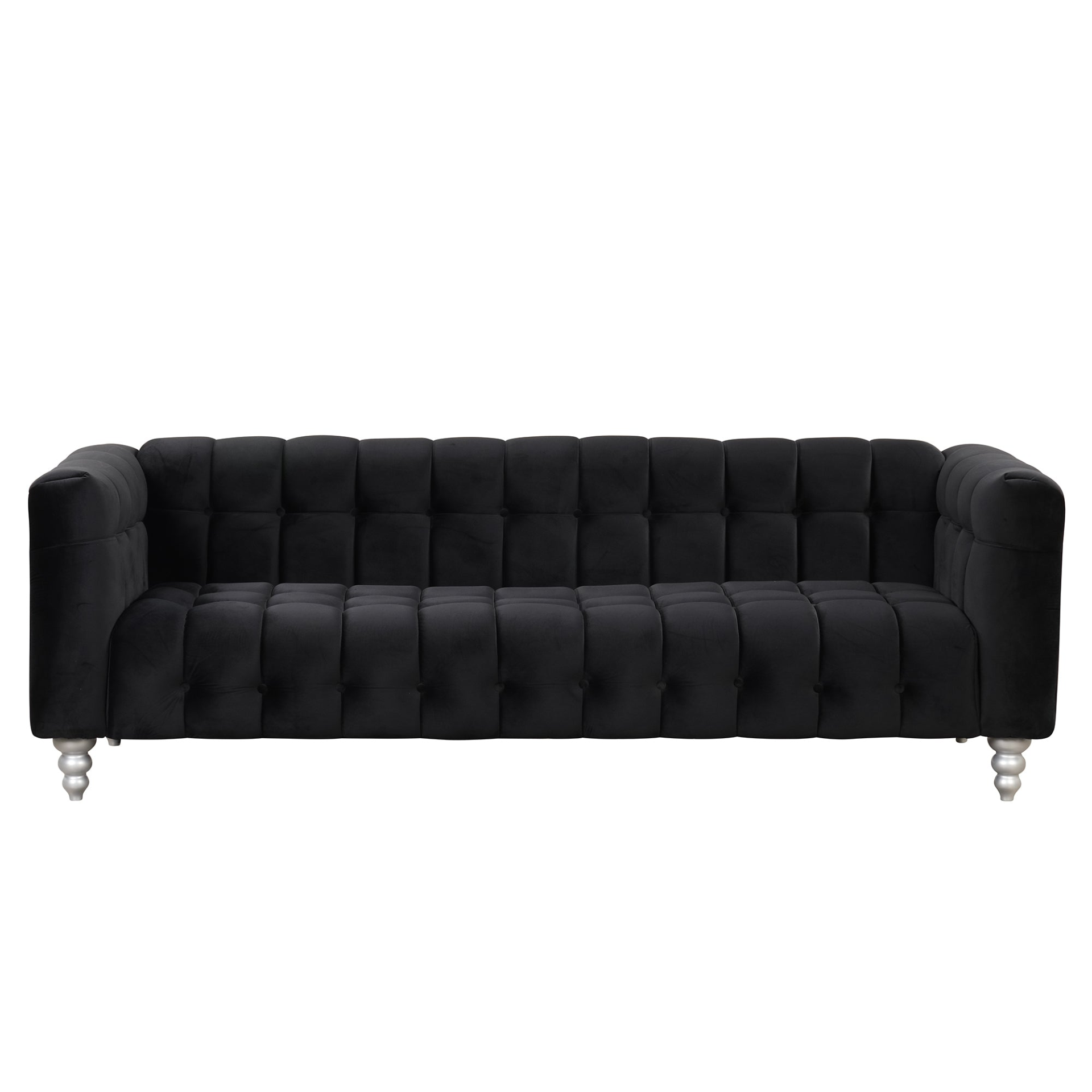 89" Modern Sofa Dutch Fluff Upholstered Sofa with Solid Wood Legs, Buttoned Tufted Backrest, Black Sensual Secret Boutique