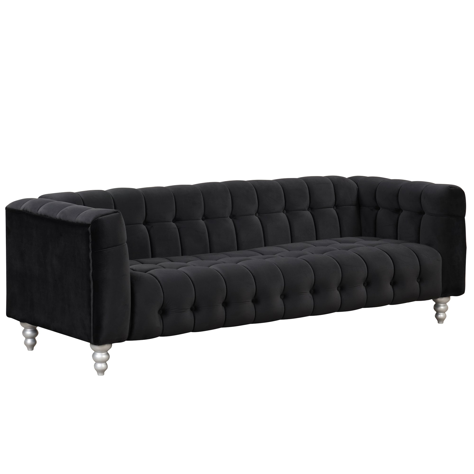 89" Modern Sofa Dutch Fluff Upholstered Sofa with Solid Wood Legs, Buttoned Tufted Backrest, Black Sensual Secret Boutique