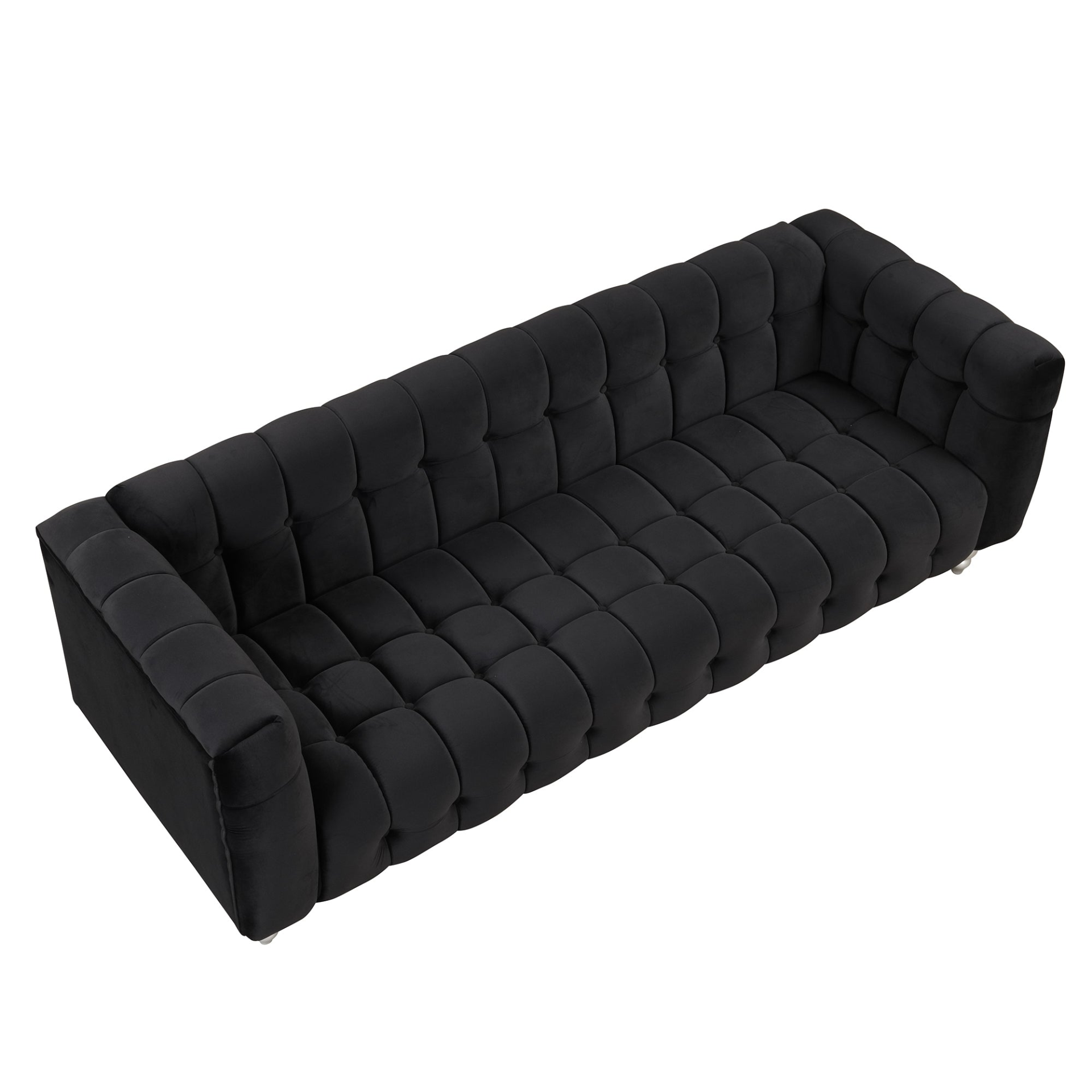 89" Modern Sofa Dutch Fluff Upholstered Sofa with Solid Wood Legs, Buttoned Tufted Backrest, Black Sensual Secret Boutique