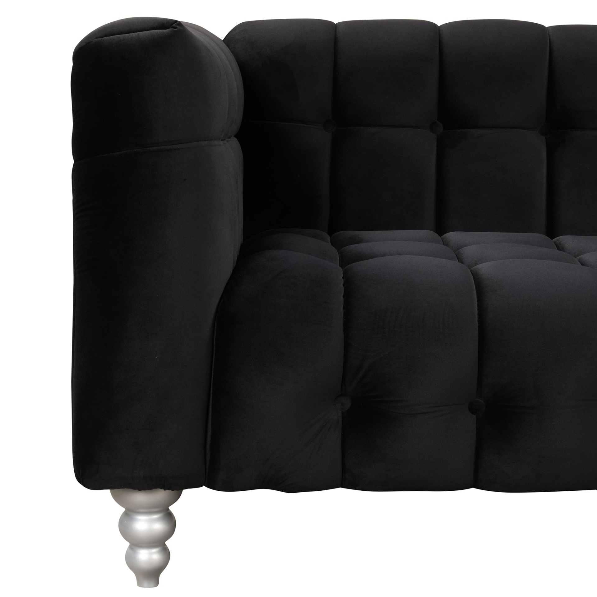 89" Modern Sofa Dutch Fluff Upholstered Sofa with Solid Wood Legs, Buttoned Tufted Backrest, Black Sensual Secret Boutique