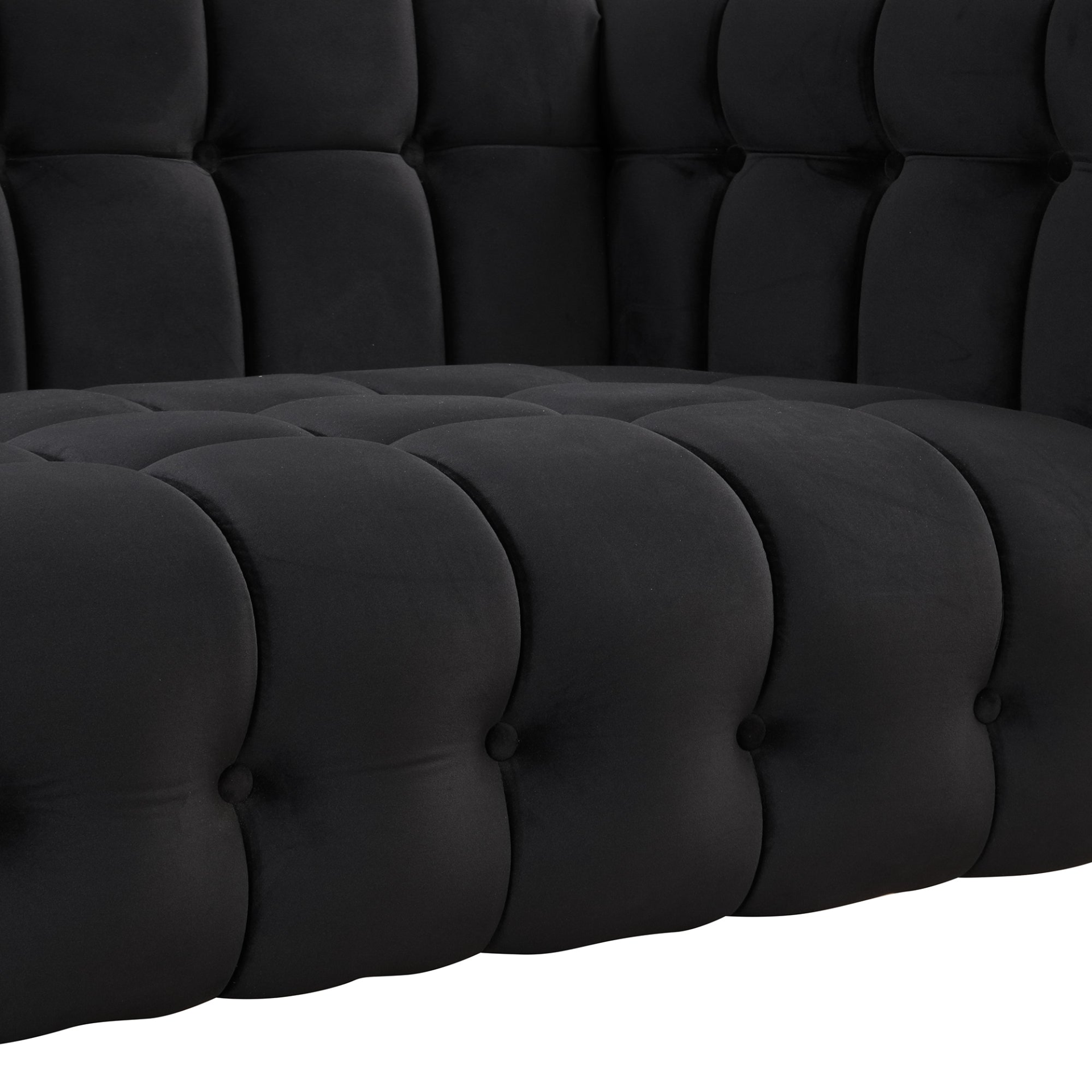 89" Modern Sofa Dutch Fluff Upholstered Sofa with Solid Wood Legs, Buttoned Tufted Backrest, Black Sensual Secret Boutique