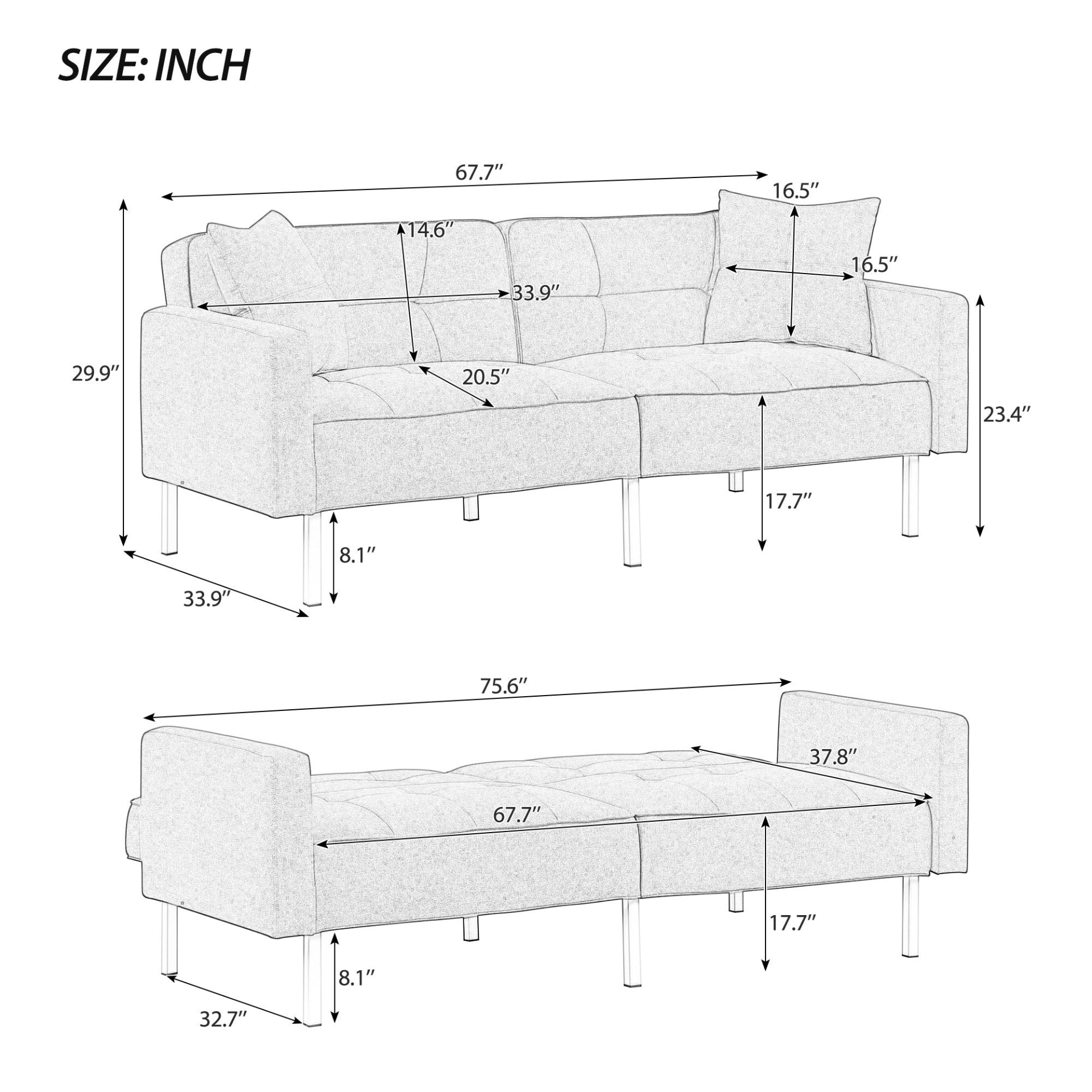 75.6" Linen Upholstered Modern Convertible Folding Futon Sofa Bed for Compact Living Space, Apartment, Dorm Sensual Secret Boutique