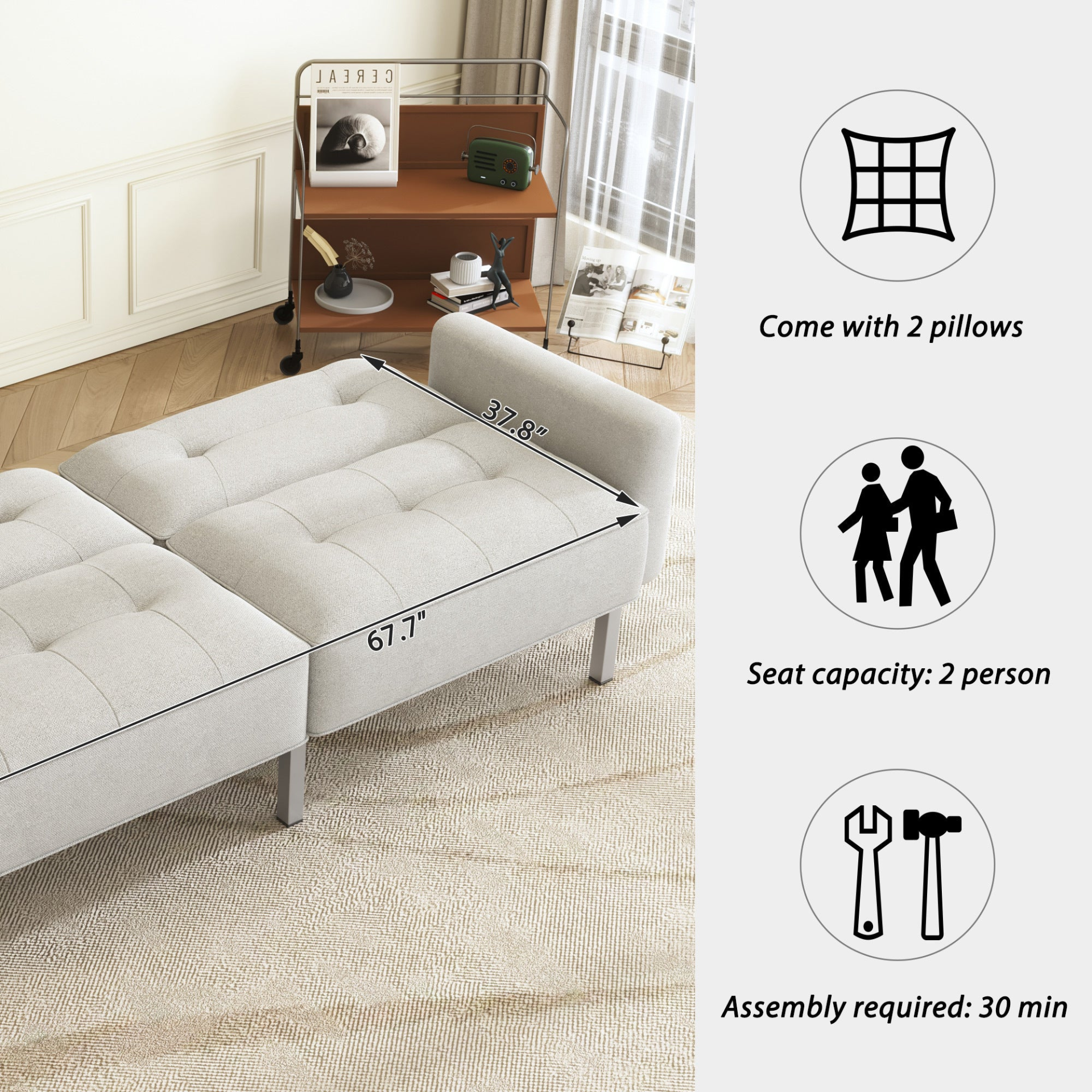 75.6" Linen Upholstered Modern Convertible Folding Futon Sofa Bed for Compact Living Space, Apartment, Dorm Sensual Secret Boutique