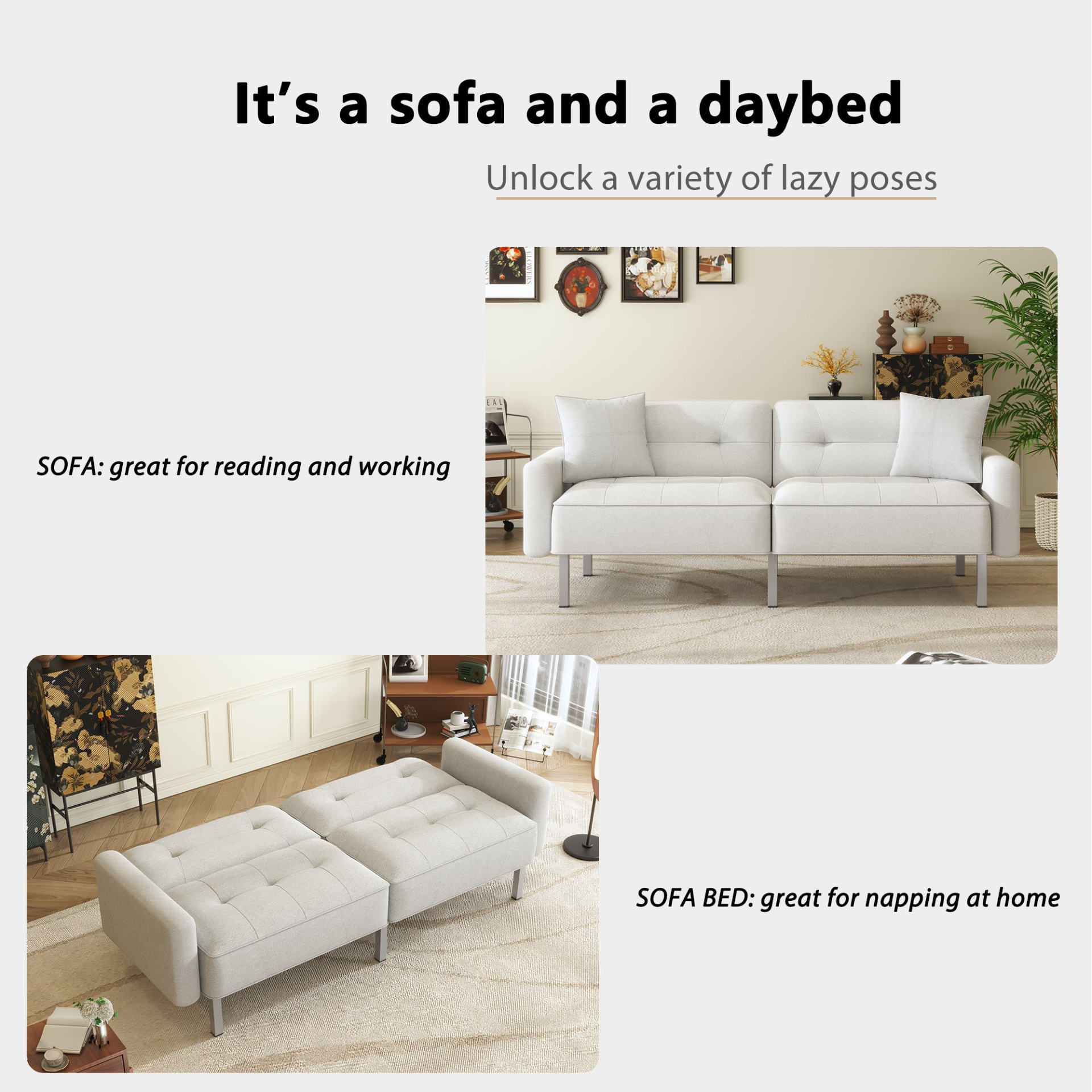 75.6" Linen Upholstered Modern Convertible Folding Futon Sofa Bed for Compact Living Space, Apartment, Dorm Sensual Secret Boutique