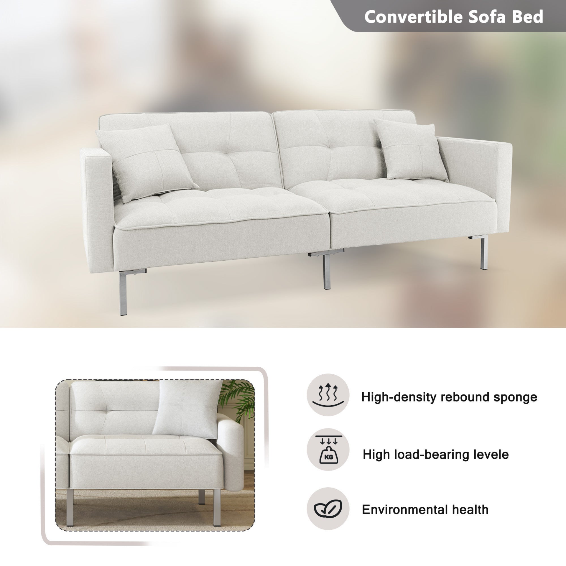 75.6" Linen Upholstered Modern Convertible Folding Futon Sofa Bed for Compact Living Space, Apartment, Dorm Sensual Secret Boutique