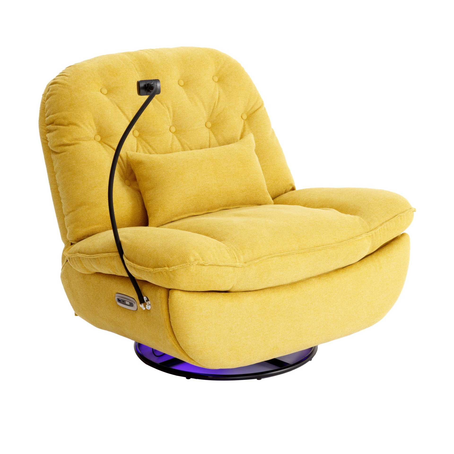 270 Degree Swivel Power Recliner with Voice Control, Bluetooth Music Player, USB Ports, Atmosphere Lamp, Hidden Arm Storage and Mobile Phone Holder - Yellow Sensual Secret Boutique