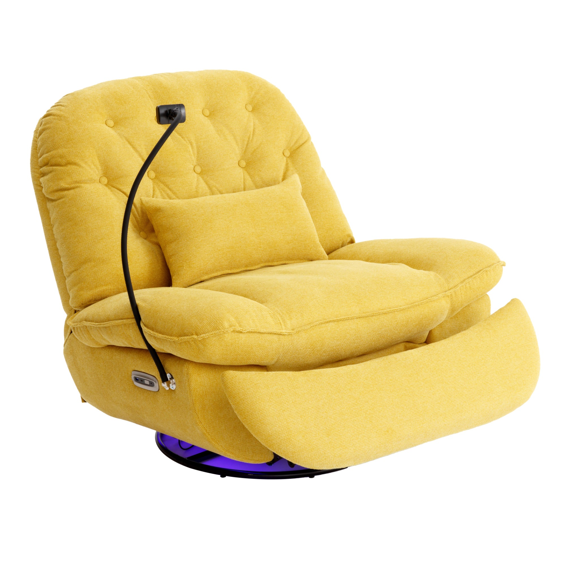 270 Degree Swivel Power Recliner with Voice Control, Bluetooth Music Player, USB Ports, Atmosphere Lamp, Hidden Arm Storage and Mobile Phone Holder - Yellow Sensual Secret Boutique