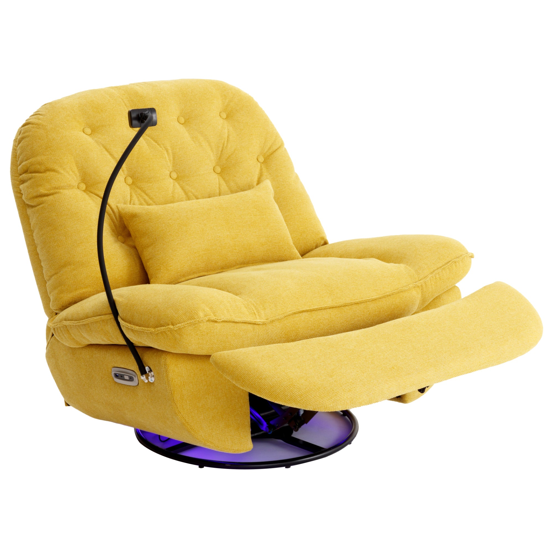 270 Degree Swivel Power Recliner with Voice Control, Bluetooth Music Player, USB Ports, Atmosphere Lamp, Hidden Arm Storage and Mobile Phone Holder - Yellow Sensual Secret Boutique