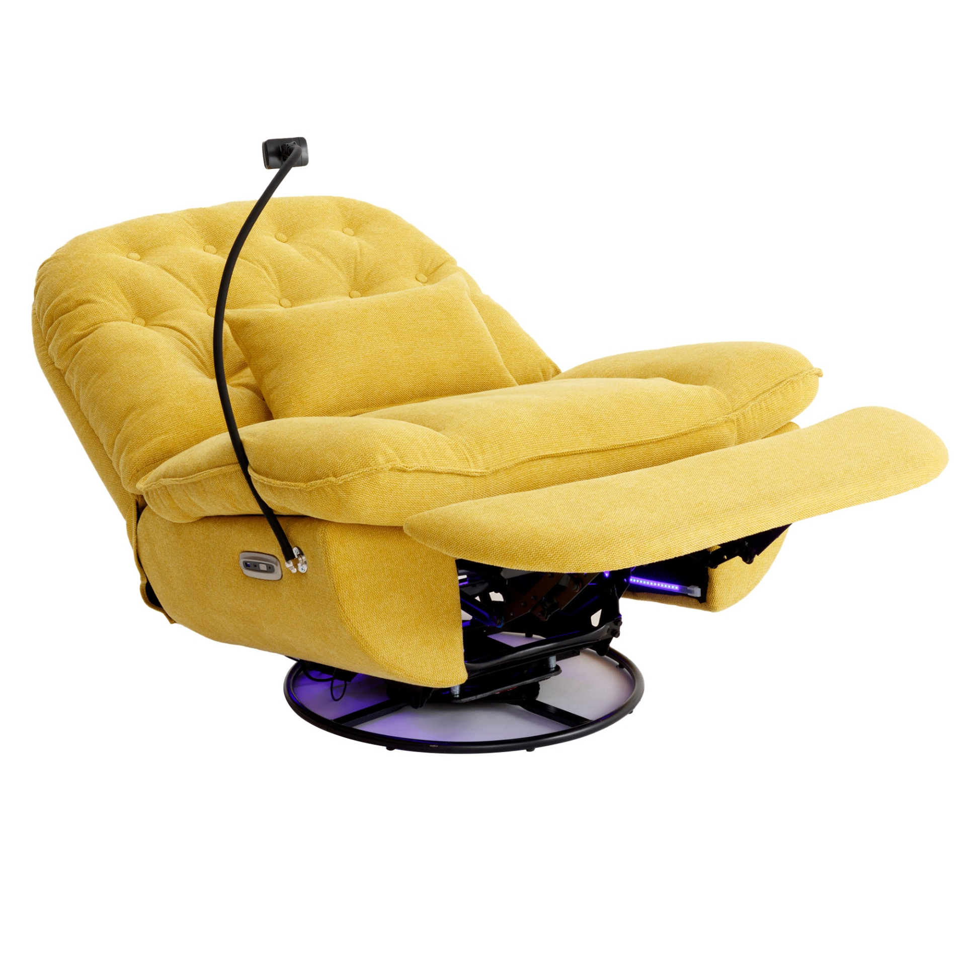 270 Degree Swivel Power Recliner with Voice Control, Bluetooth Music Player, USB Ports, Atmosphere Lamp, Hidden Arm Storage and Mobile Phone Holder - Yellow Sensual Secret Boutique