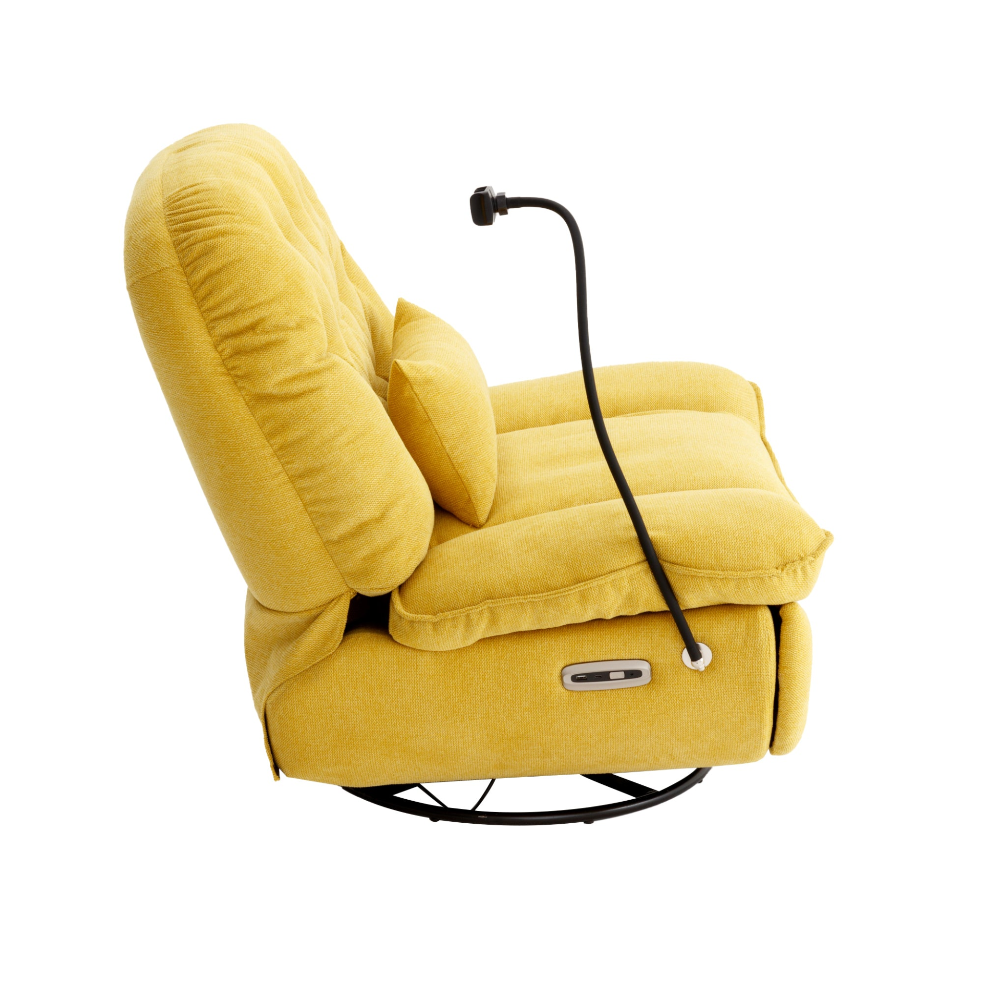 270 Degree Swivel Power Recliner with Voice Control, Bluetooth Music Player, USB Ports, Atmosphere Lamp, Hidden Arm Storage and Mobile Phone Holder - Yellow Sensual Secret Boutique