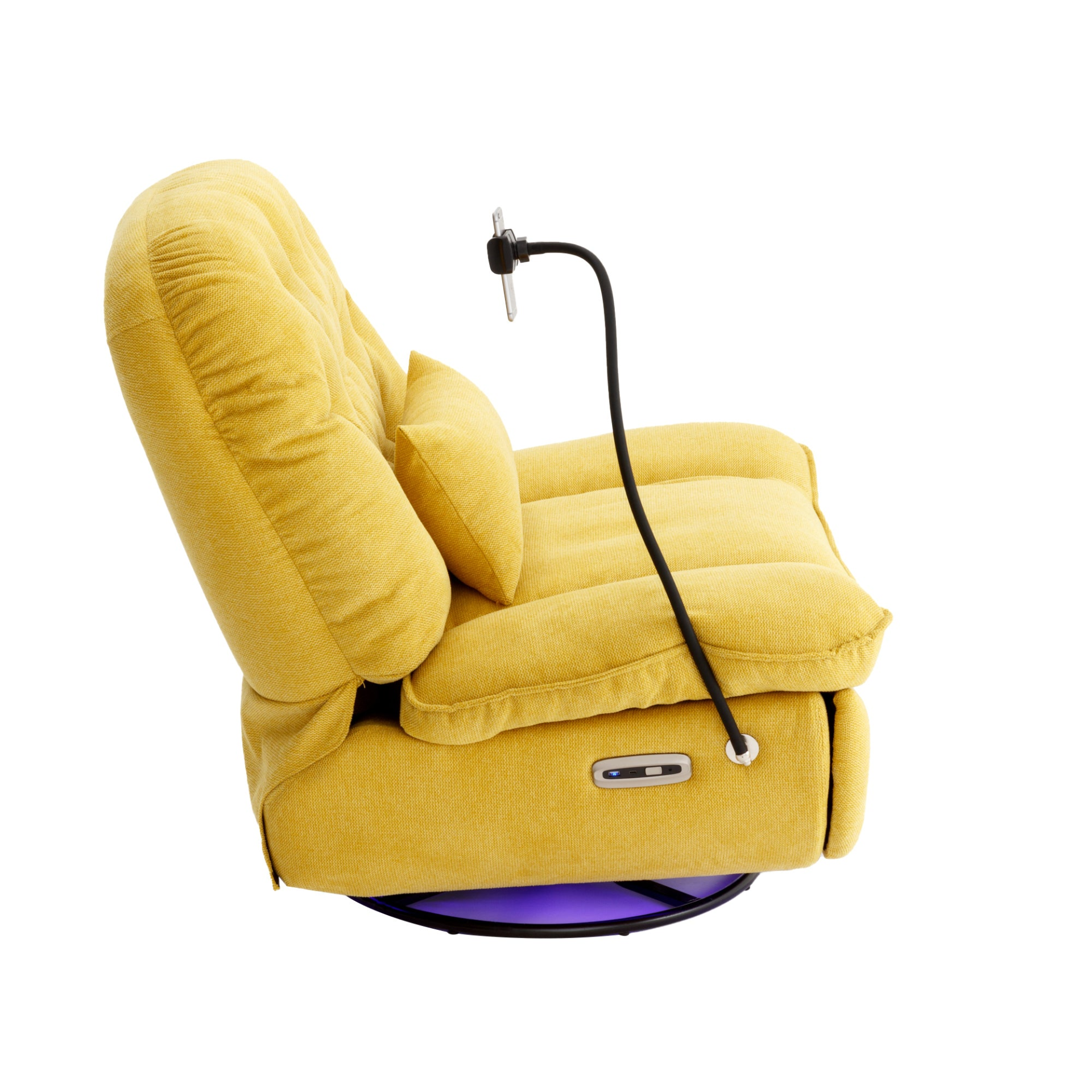 270 Degree Swivel Power Recliner with Voice Control, Bluetooth Music Player, USB Ports, Atmosphere Lamp, Hidden Arm Storage and Mobile Phone Holder - Yellow Sensual Secret Boutique