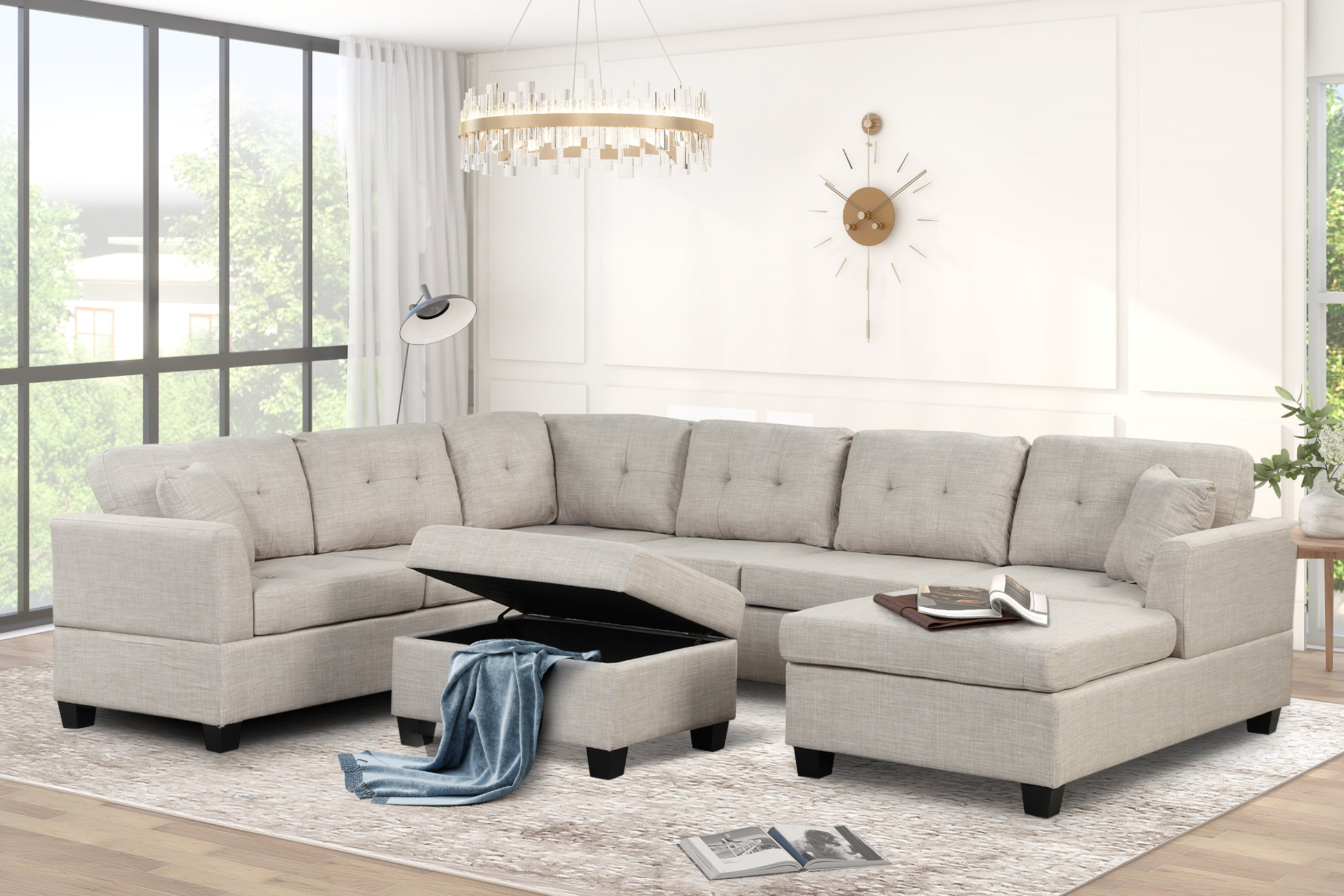 121.3" Oversized Sectional Sofa with Storage Ottoman, U Shaped Sectional Couch with 2 Throw Pillows for Large Space Dorm Apartment Sensual Secret Boutique