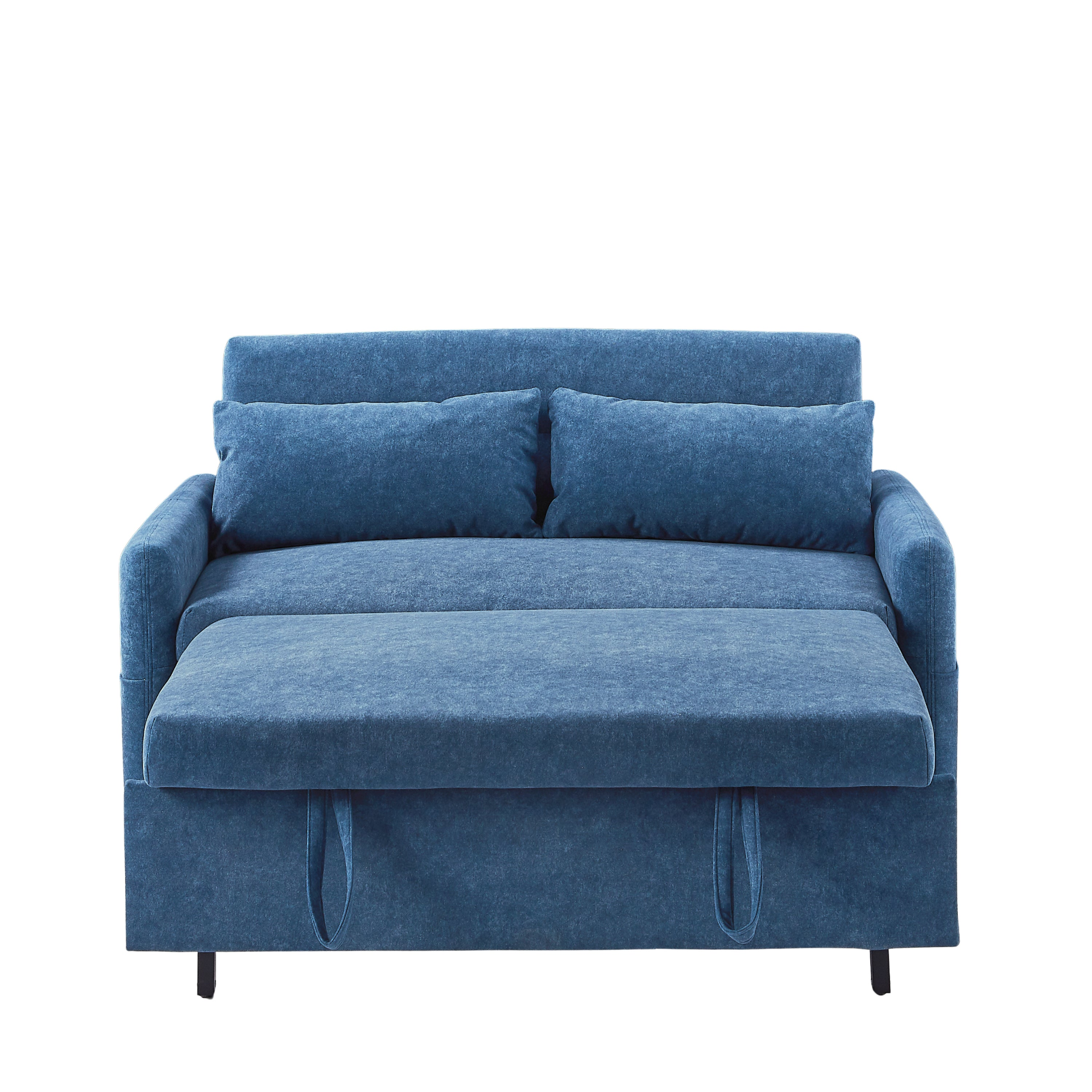 55.1" Pull Out Sleep Sofa Bed Loveseats Sofa Couch with Adjsutable Backrest, Storage Pockets, 2 Soft Pillows, USB Ports - Blue Sensual Secret Boutique