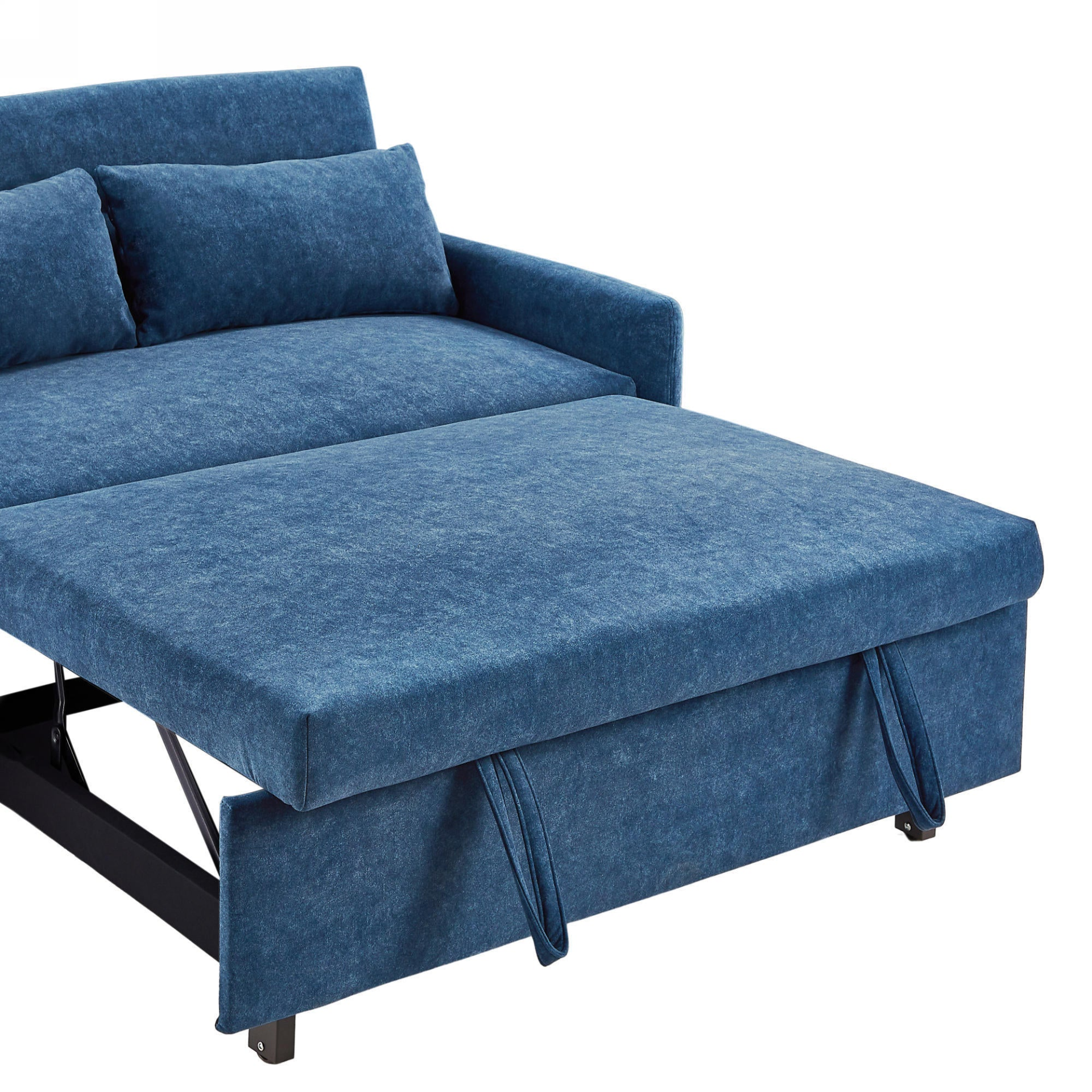 55.1" Pull Out Sleep Sofa Bed Loveseats Sofa Couch with Adjsutable Backrest, Storage Pockets, 2 Soft Pillows, USB Ports - Blue Sensual Secret Boutique