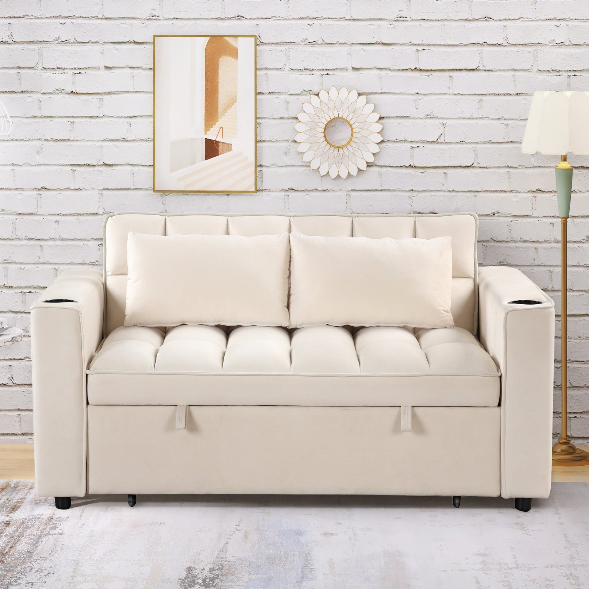 55.3" 4-1 Multi-functional Sofa Bed with Cup Holder and USB Port - Milky White Sensual Secret Boutique