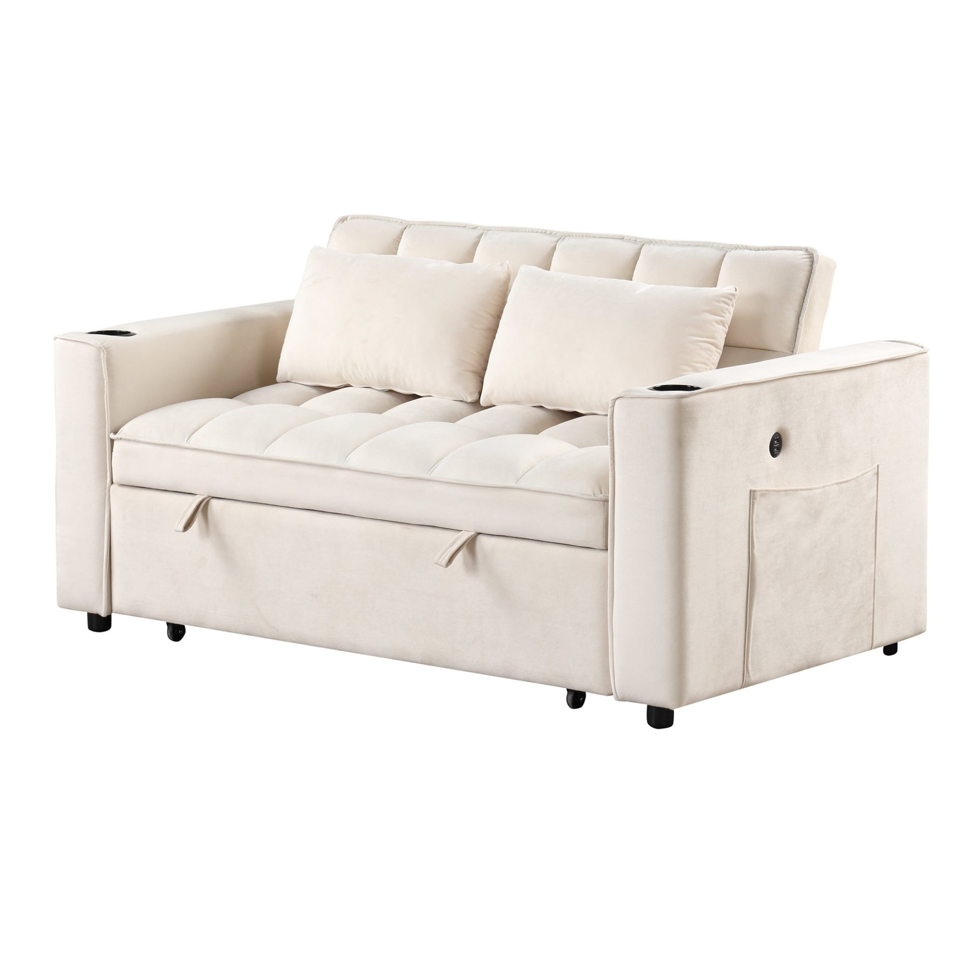 55.3" 4-1 Multi-functional Sofa Bed with Cup Holder and USB Port - Milky White Sensual Secret Boutique