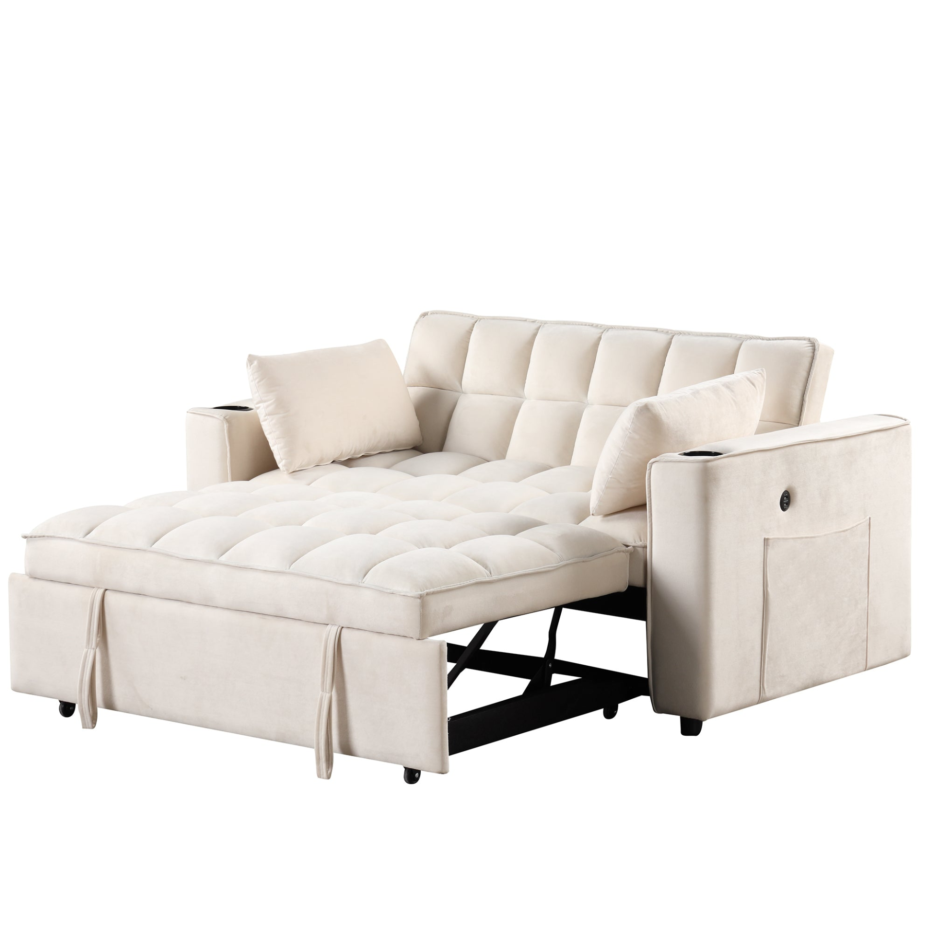 55.3" 4-1 Multi-functional Sofa Bed with Cup Holder and USB Port - Milky White Sensual Secret Boutique