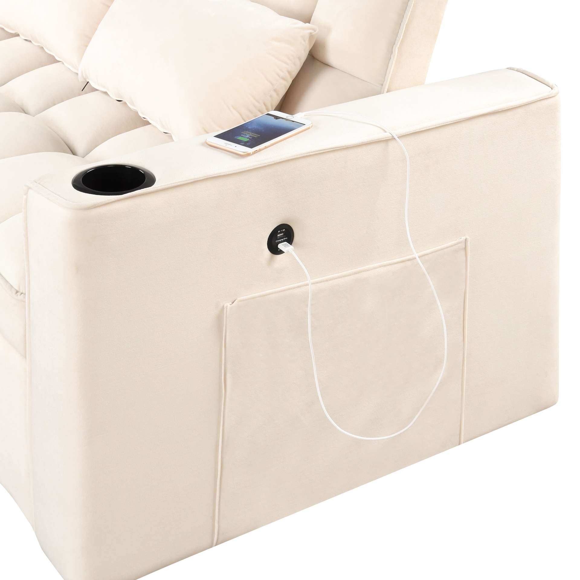 55.3" 4-1 Multi-functional Sofa Bed with Cup Holder and USB Port - Milky White Sensual Secret Boutique