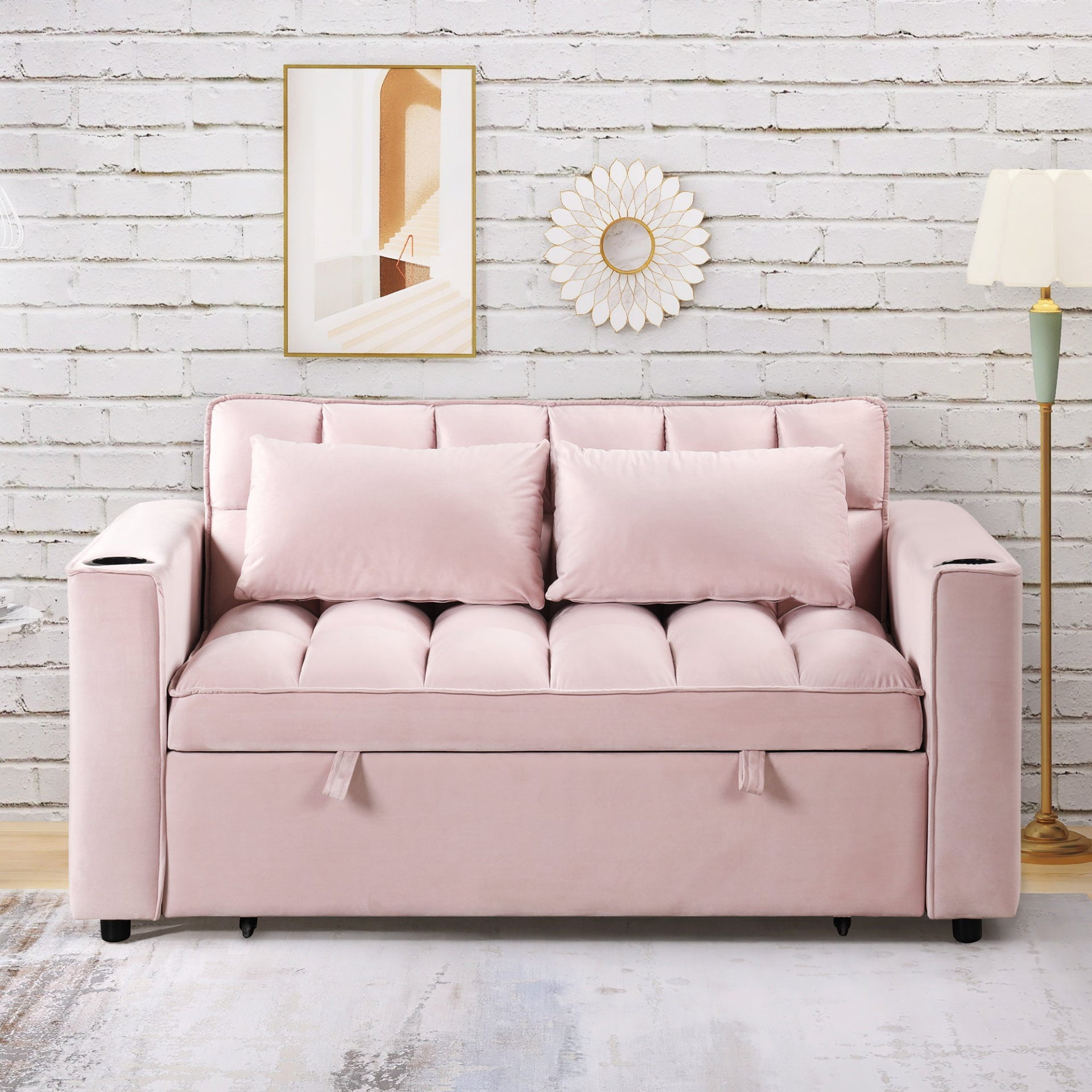 55.3" 4-1 Multi-functional Sofa Bed with Cup Holder and USB Port - Pink Sensual Secret Boutique