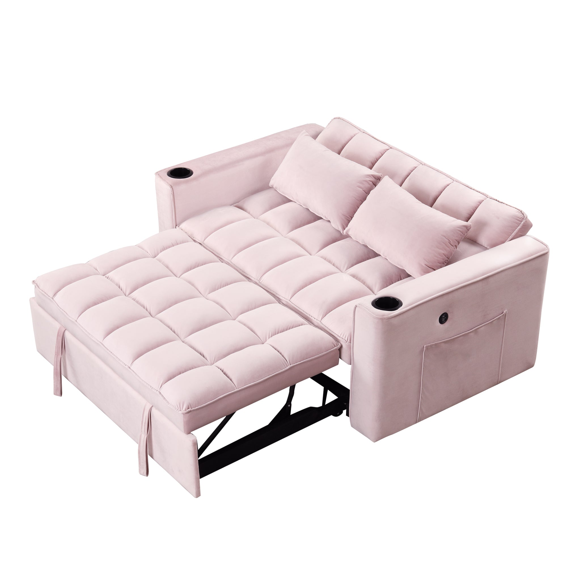 55.3" 4-1 Multi-functional Sofa Bed with Cup Holder and USB Port - Pink Sensual Secret Boutique