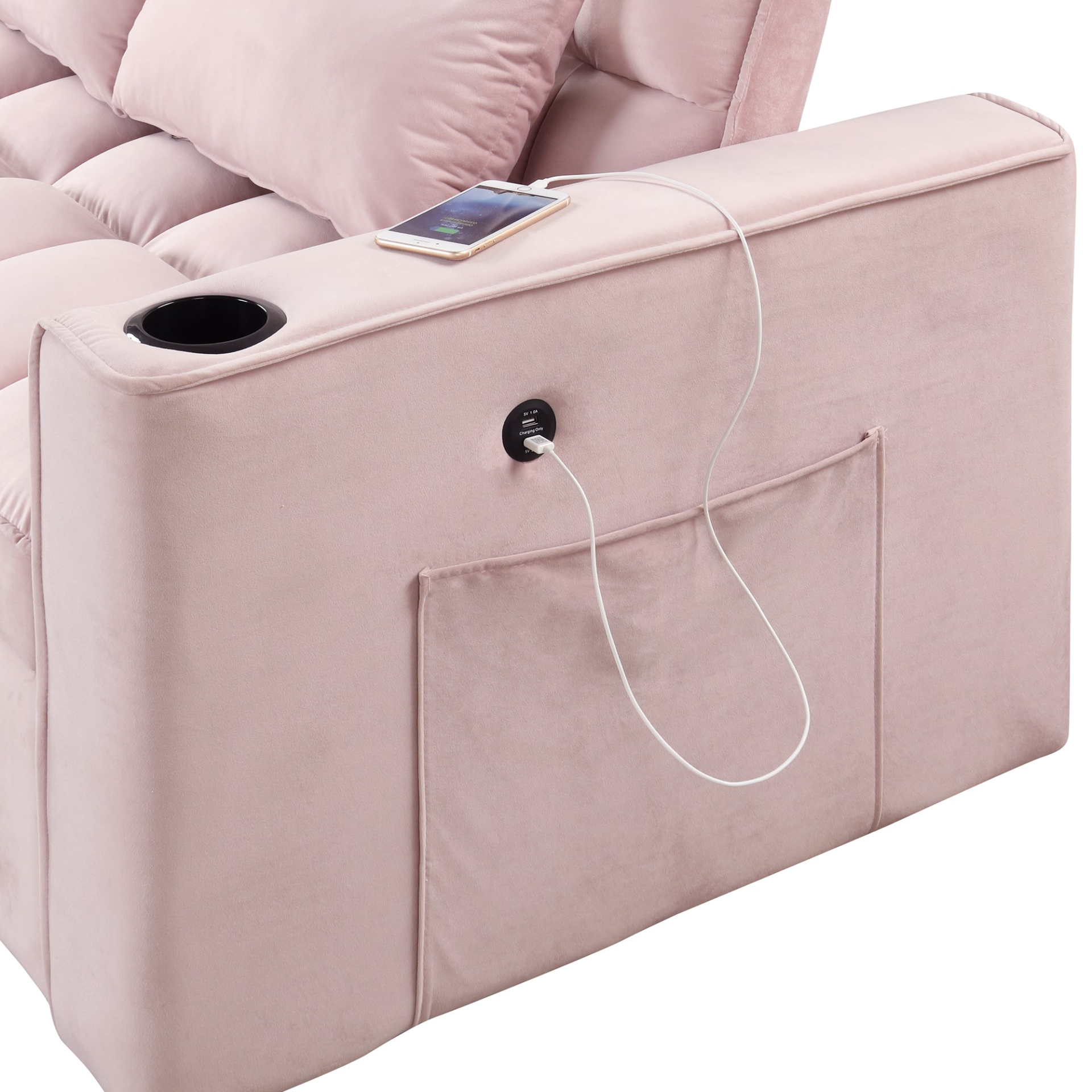 55.3" 4-1 Multi-functional Sofa Bed with Cup Holder and USB Port - Pink Sensual Secret Boutique