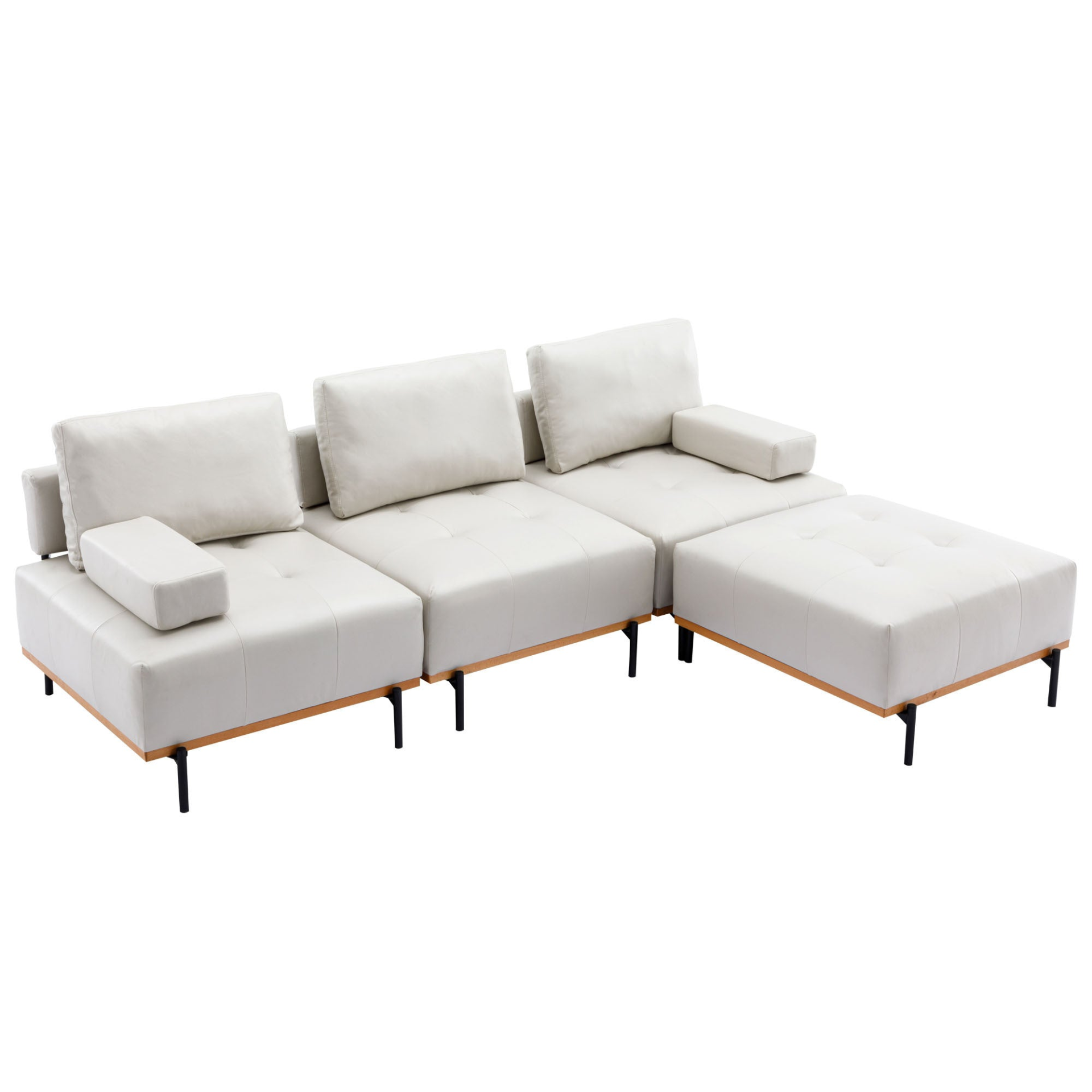 100.7'' L-Shape Sectional Sofa with Removable Ottoman - Comfortable Fabric, Beige Sensual Secret Boutique