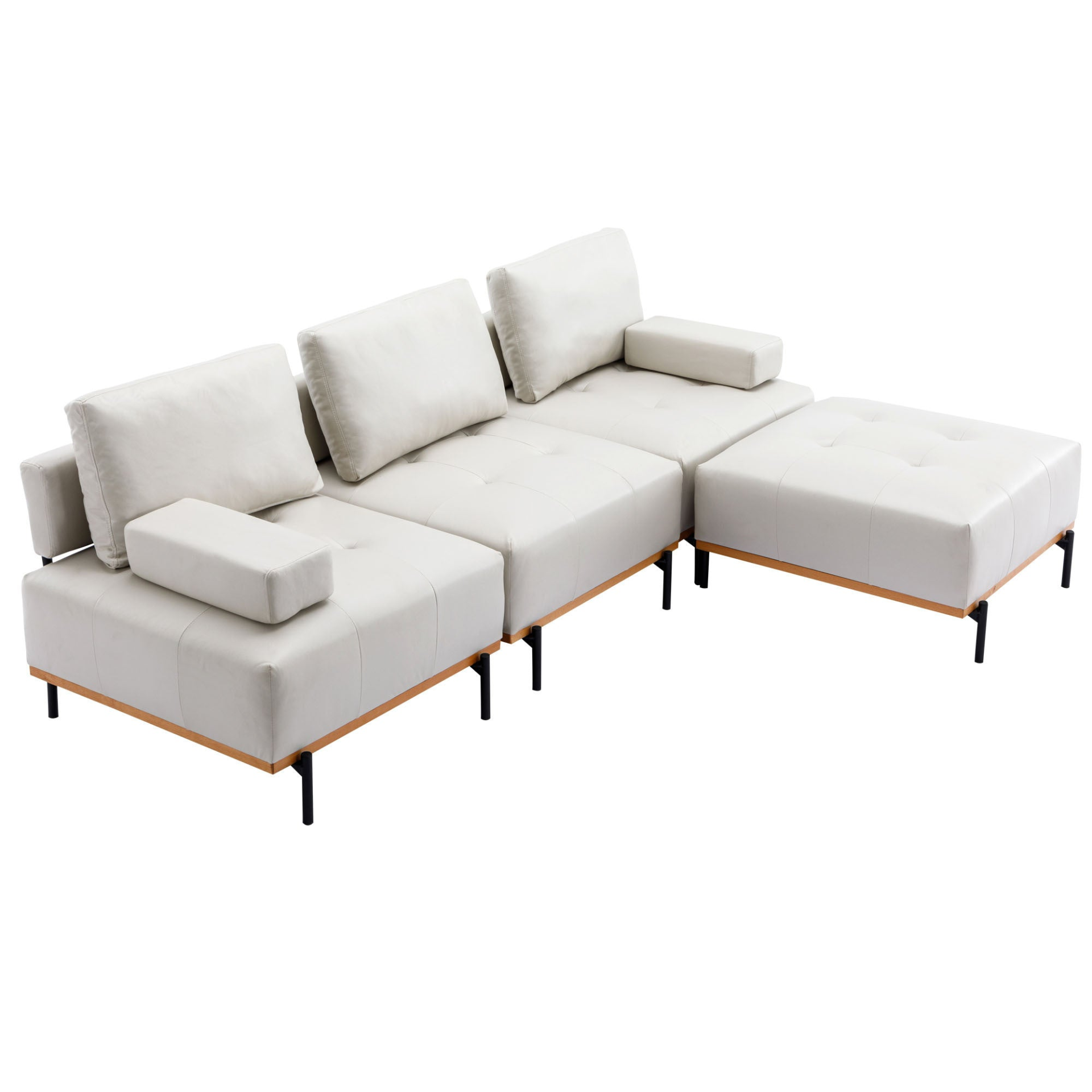 100.7'' L-Shape Sectional Sofa with Removable Ottoman - Comfortable Fabric, Beige Sensual Secret Boutique