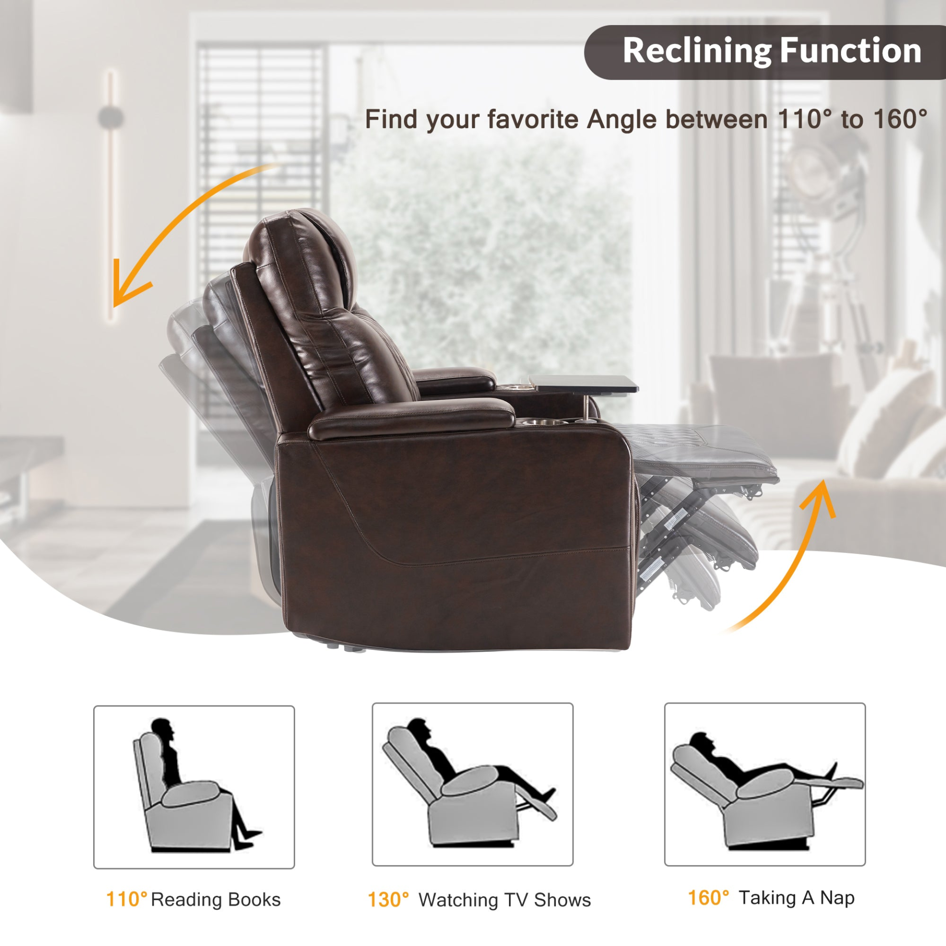 Power Motion Recliner with USB Charging Port and Hidden Arm Storage, Brown Sensual Secret Boutique