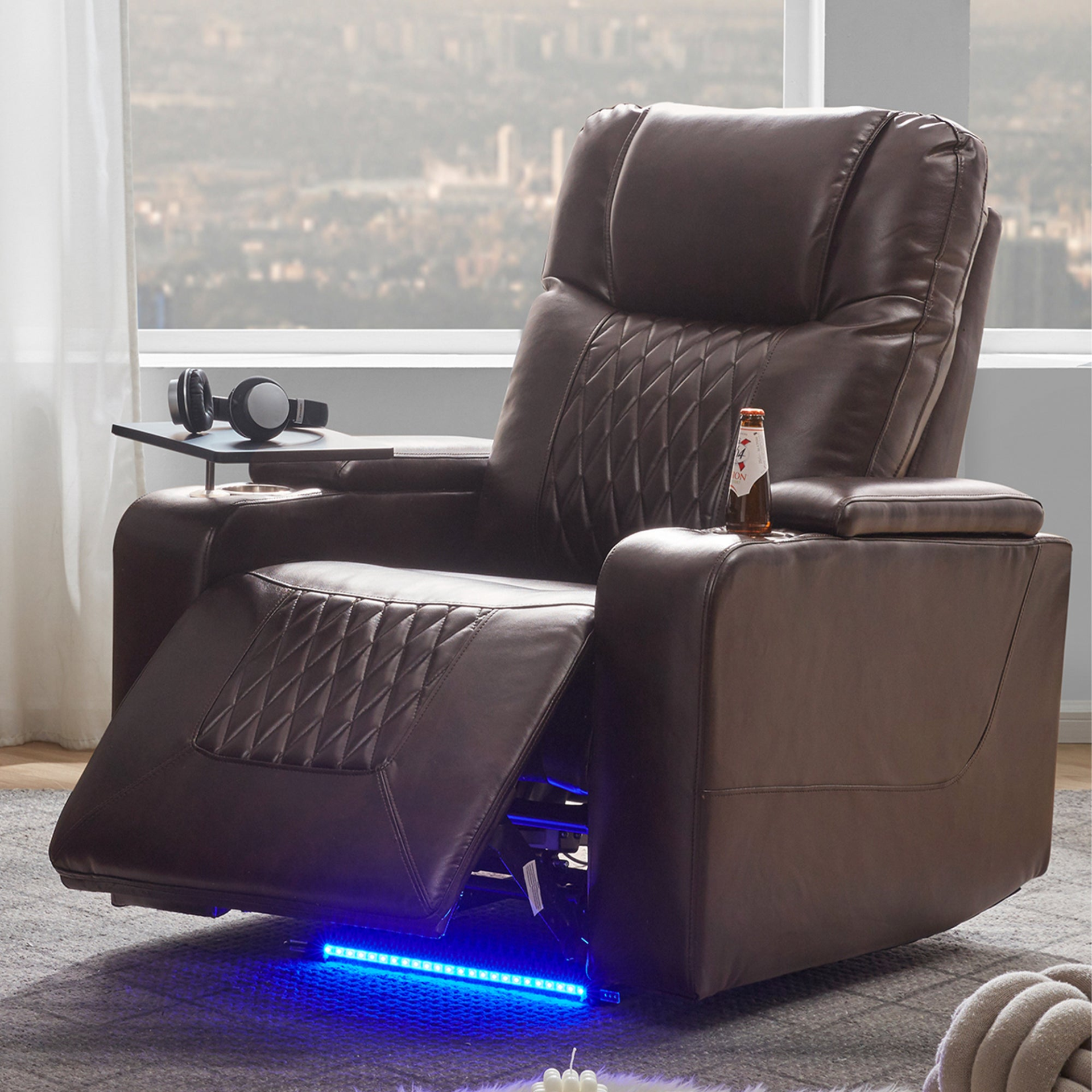 Power Motion Recliner with USB Charging Port and Hidden Arm Storage, Brown Sensual Secret Boutique