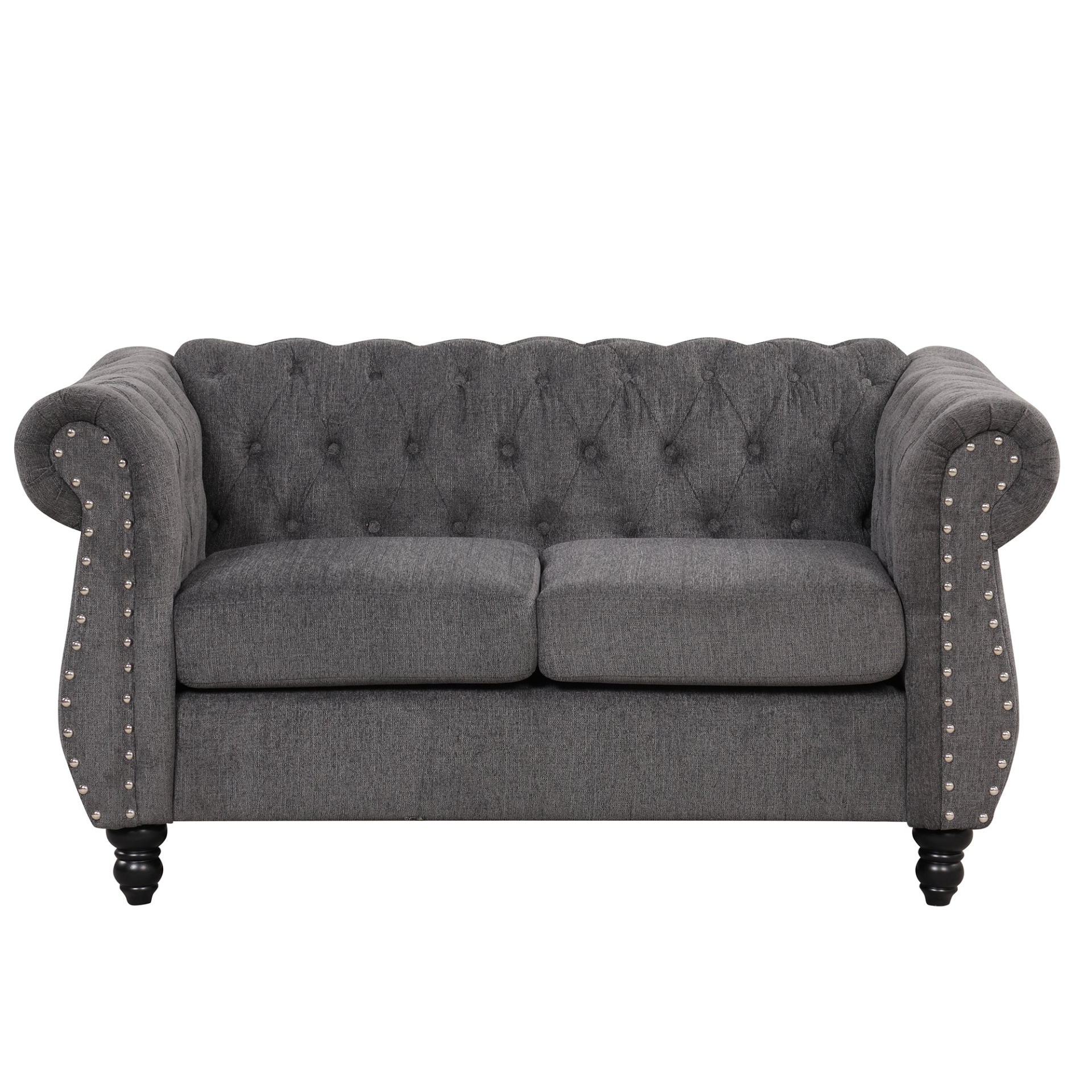 60" Modern Sofa Dutch Plush Upholstered Sofa, Solid Wood Legs, Buttoned Tufted Backrest, Gray Sensual Secret Boutique