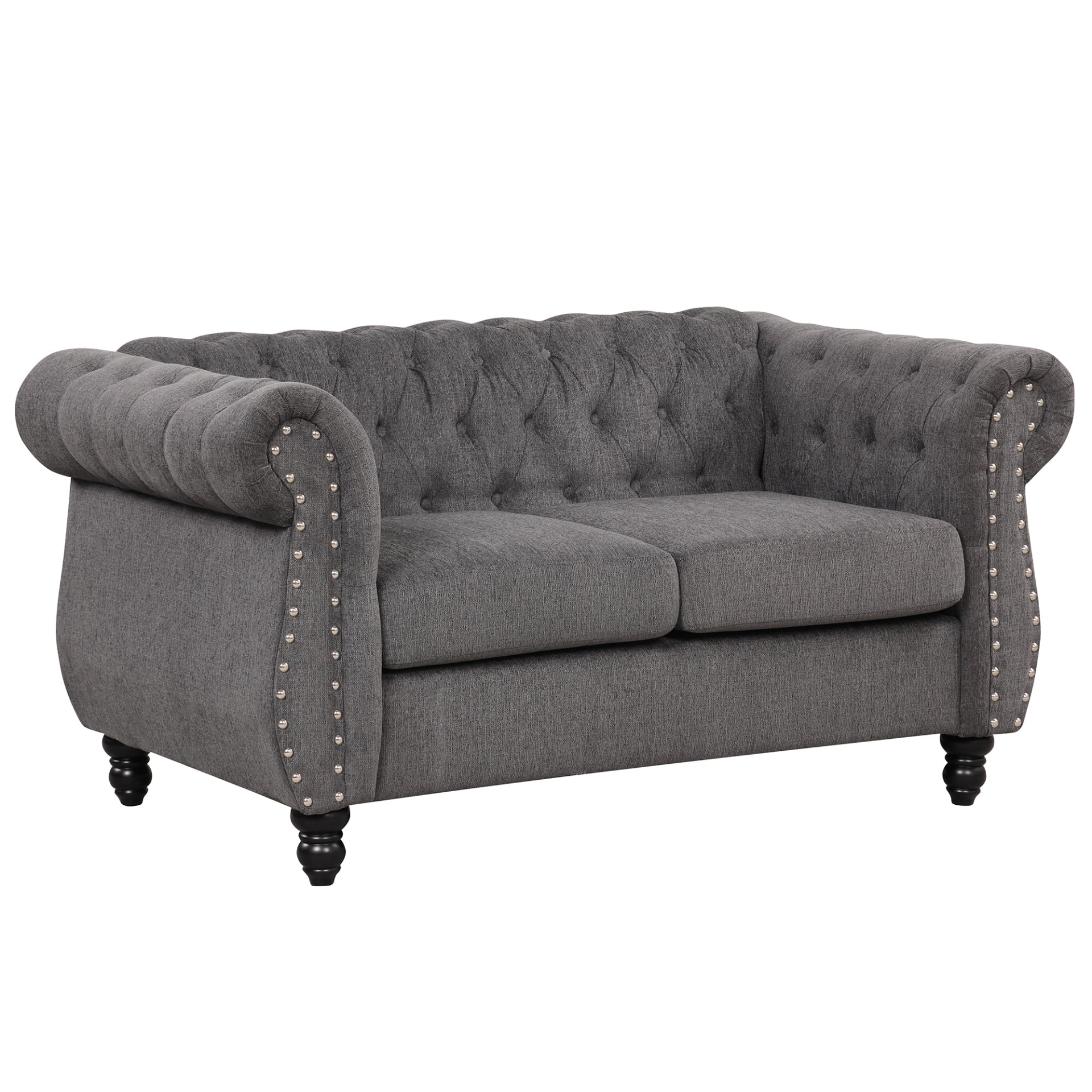 60" Modern Sofa Dutch Plush Upholstered Sofa, Solid Wood Legs, Buttoned Tufted Backrest, Gray Sensual Secret Boutique