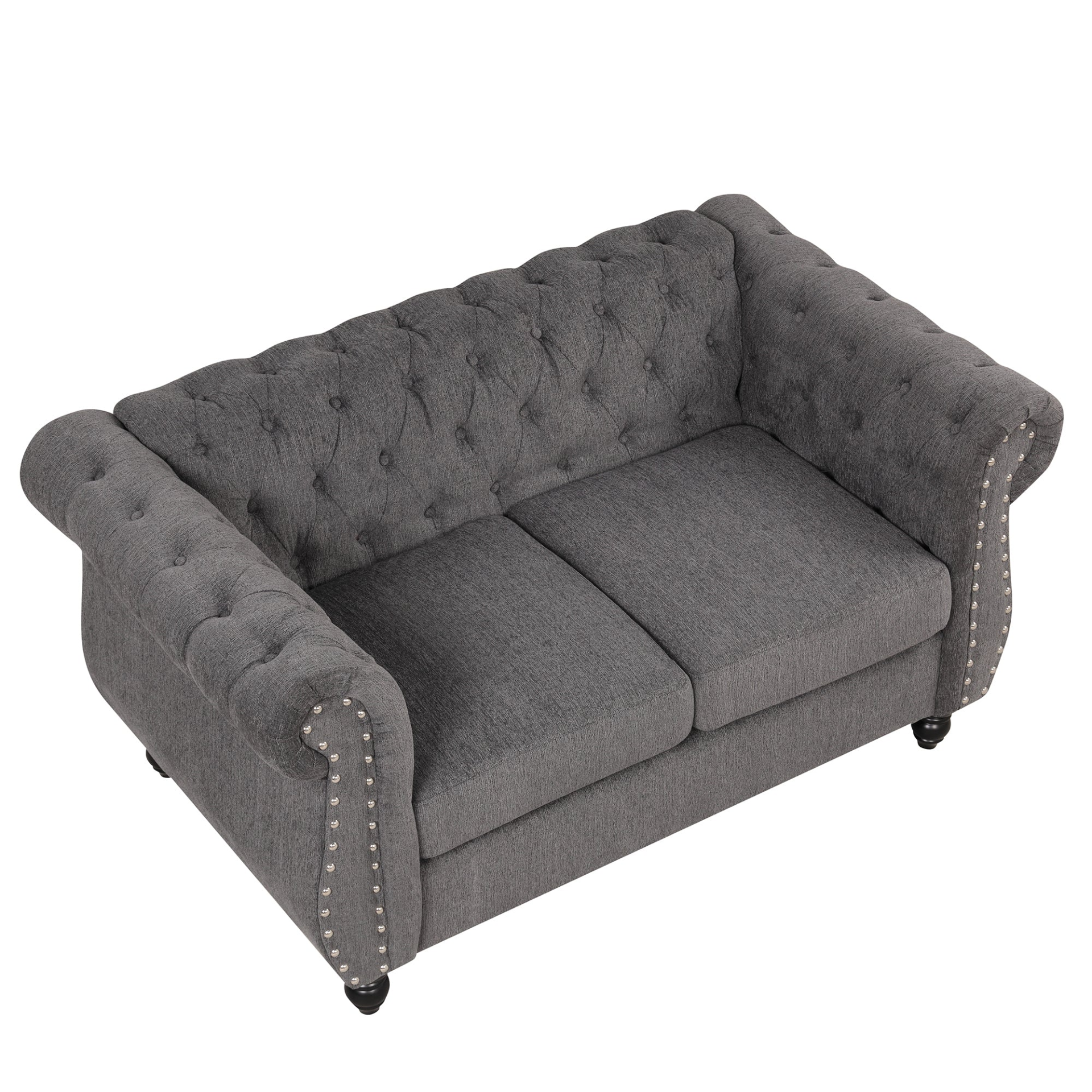 60" Modern Sofa Dutch Plush Upholstered Sofa, Solid Wood Legs, Buttoned Tufted Backrest, Gray Sensual Secret Boutique