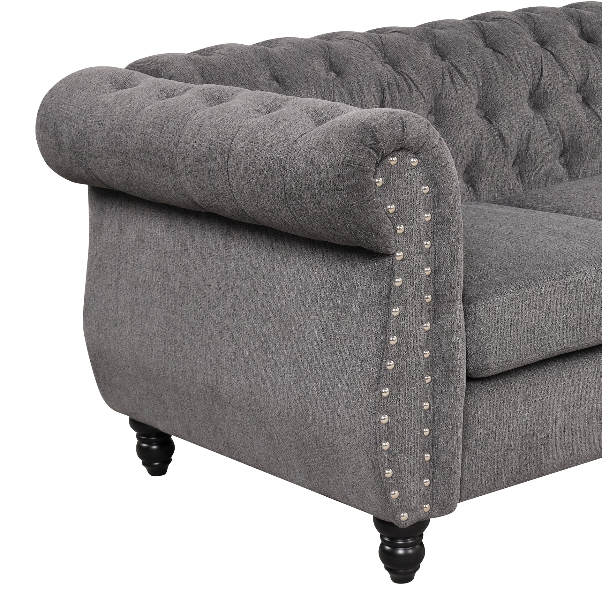 60" Modern Sofa Dutch Plush Upholstered Sofa, Solid Wood Legs, Buttoned Tufted Backrest, Gray Sensual Secret Boutique