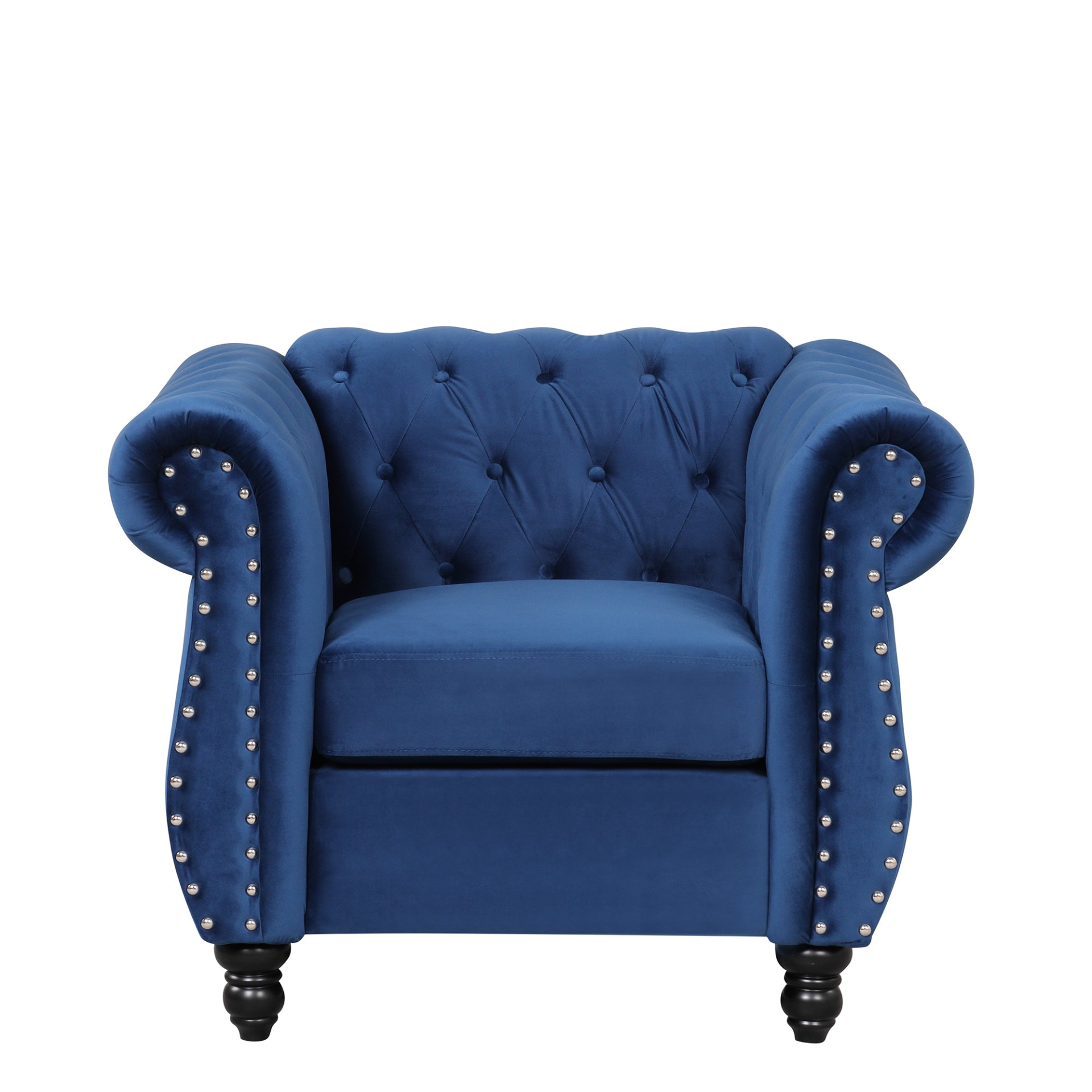 39" Modern Sofa Dutch Plush Upholstered Sofa, Solid Wood Legs, Buttoned Tufted Backrest, Blue Sensual Secret Boutique