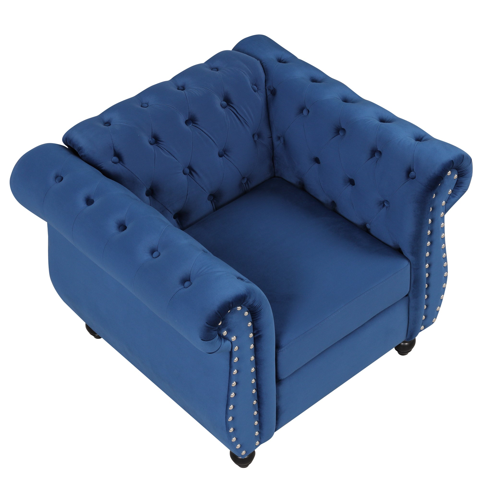 39" Modern Sofa Dutch Plush Upholstered Sofa, Solid Wood Legs, Buttoned Tufted Backrest, Blue Sensual Secret Boutique