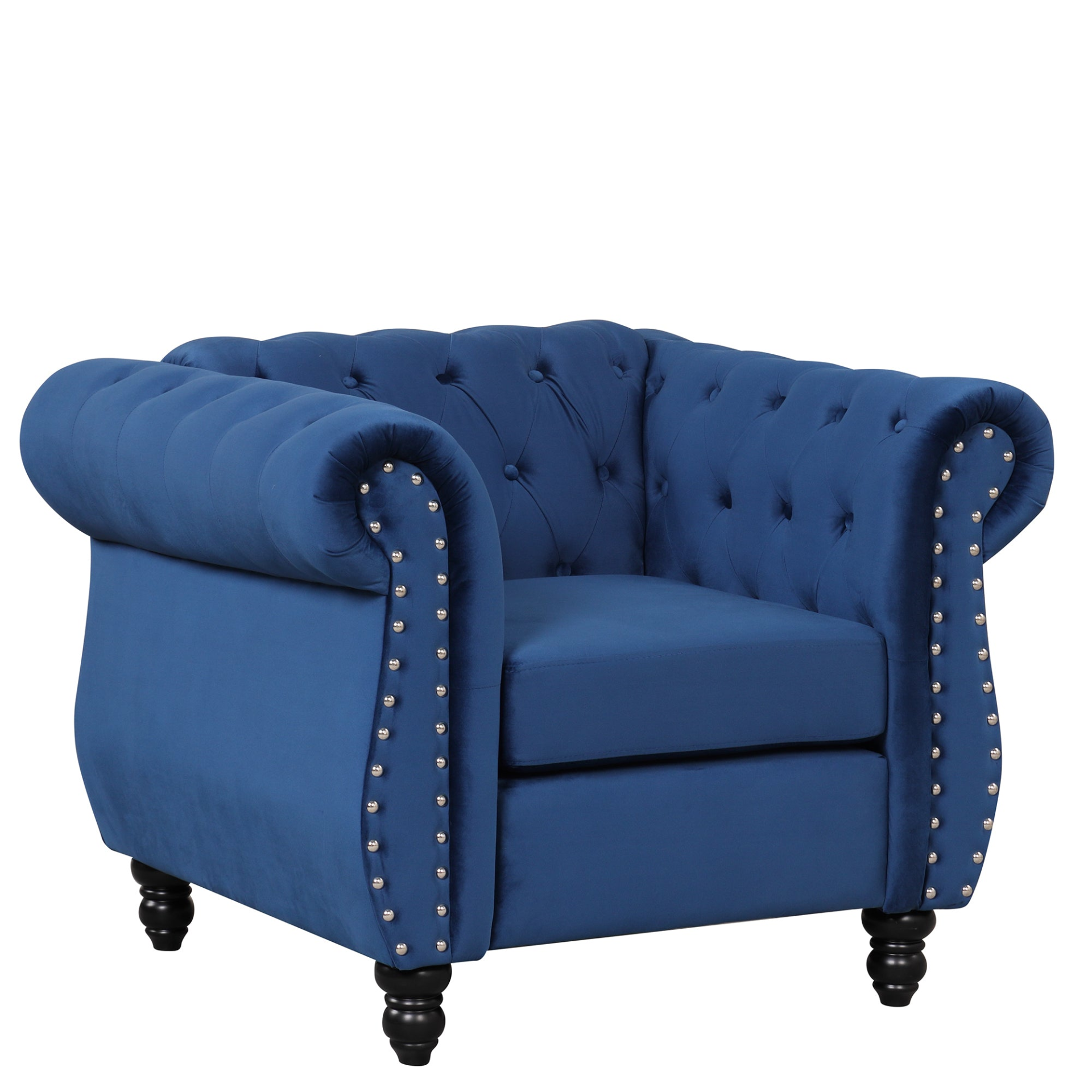 39" Modern Sofa Dutch Plush Upholstered Sofa, Solid Wood Legs, Buttoned Tufted Backrest, Blue Sensual Secret Boutique