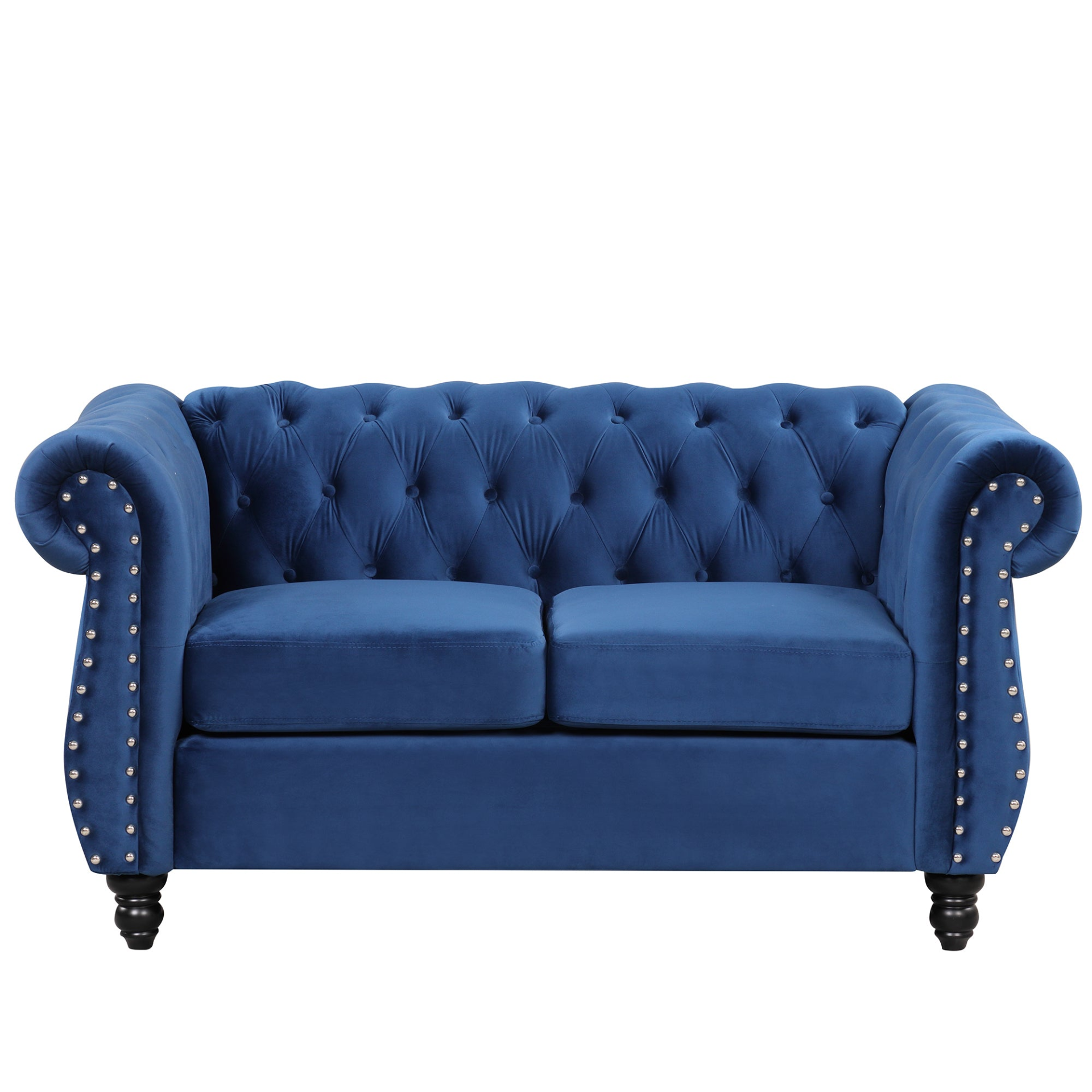 60" Modern Sofa Dutch Plush Upholstered Sofa, Solid Wood Legs, Buttoned Tufted Backrest, Blue Sensual Secret Boutique