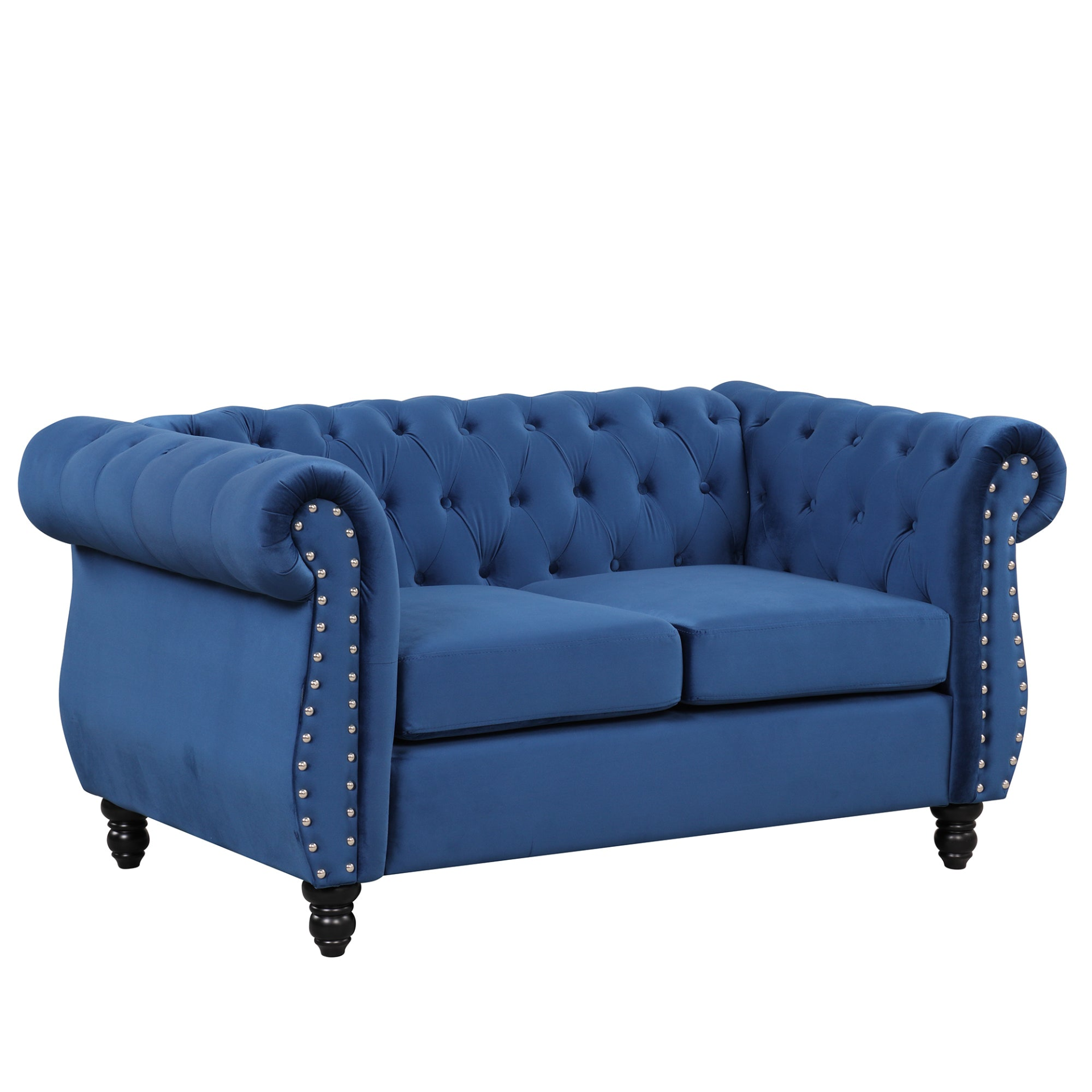 60" Modern Sofa Dutch Plush Upholstered Sofa, Solid Wood Legs, Buttoned Tufted Backrest, Blue Sensual Secret Boutique