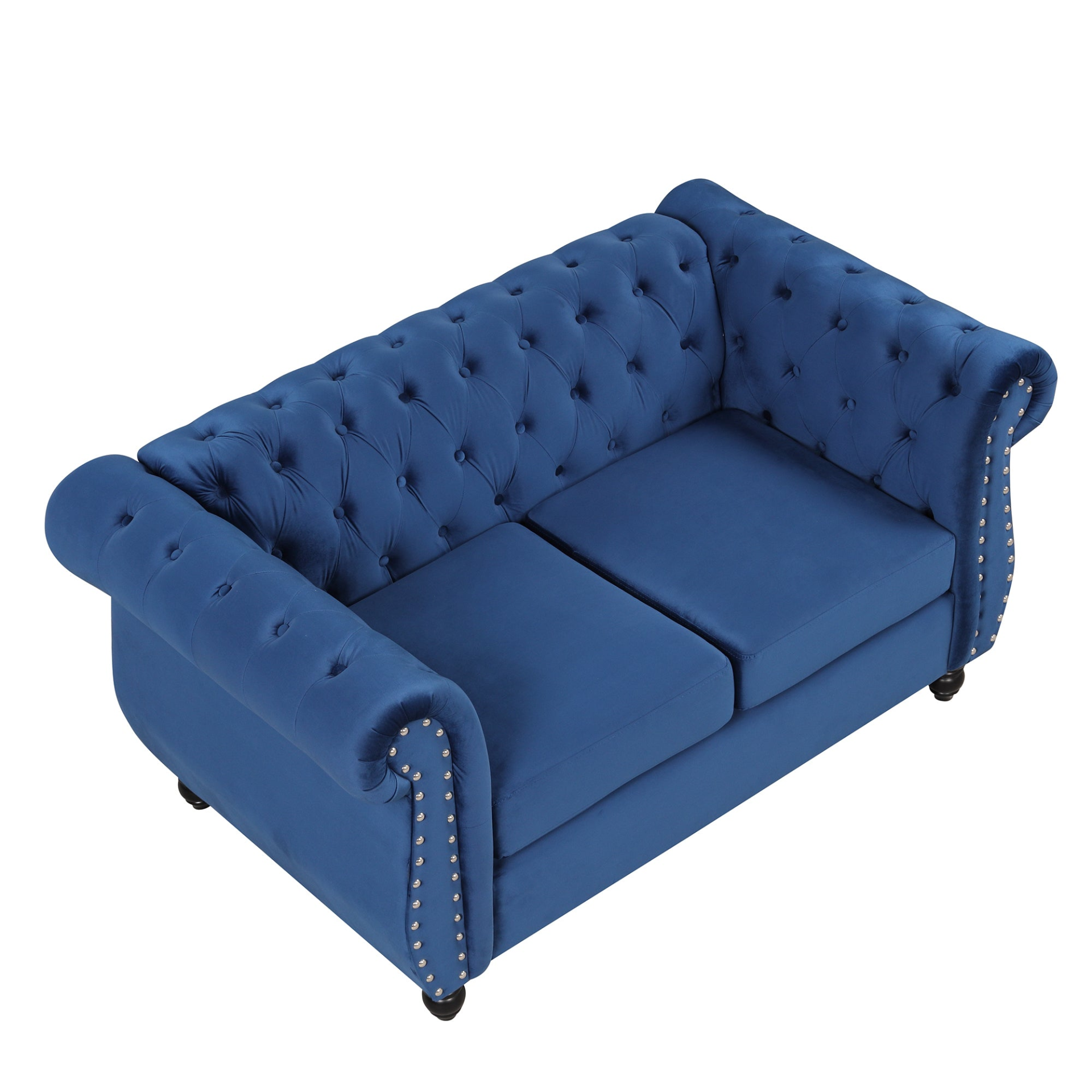 60" Modern Sofa Dutch Plush Upholstered Sofa, Solid Wood Legs, Buttoned Tufted Backrest, Blue Sensual Secret Boutique