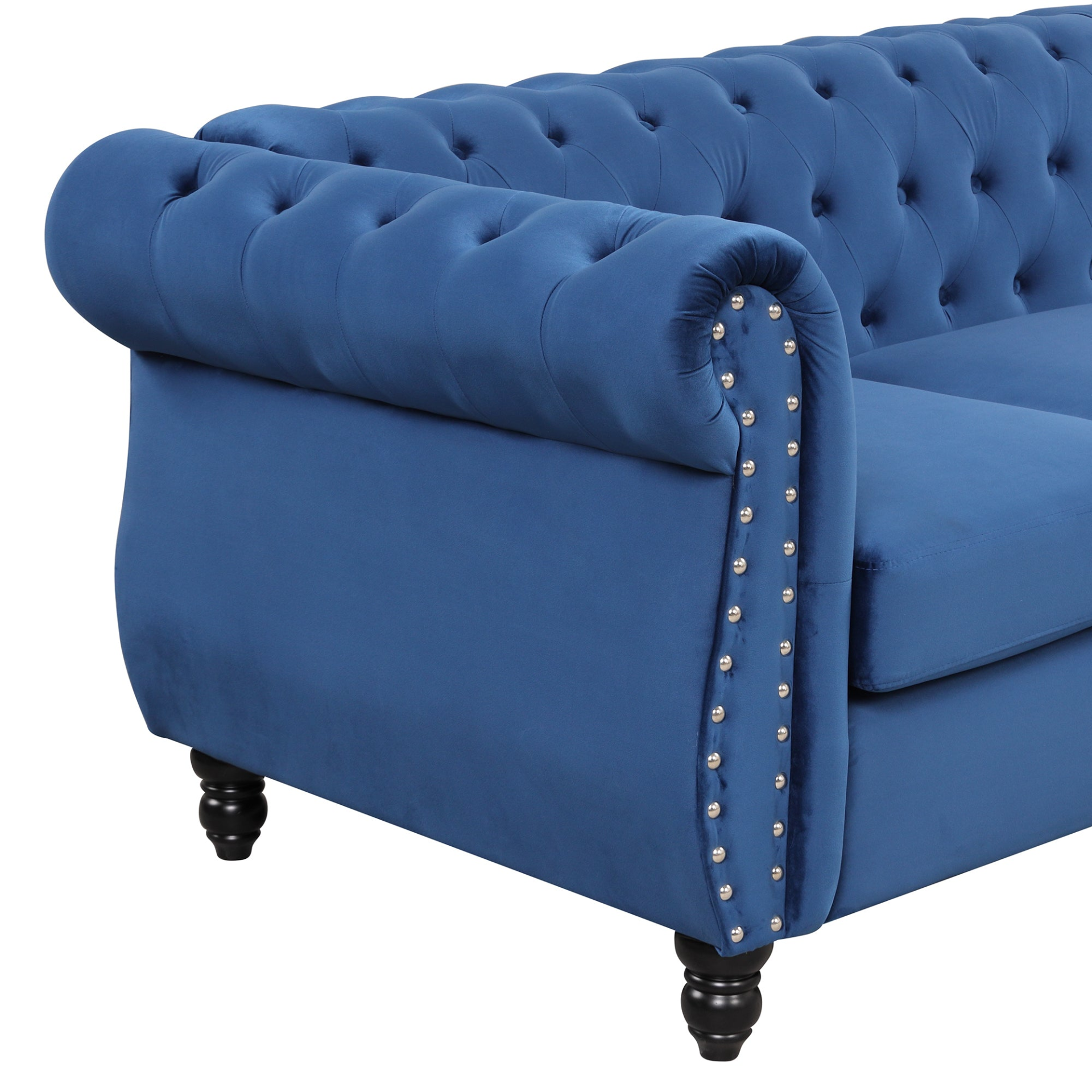 60" Modern Sofa Dutch Plush Upholstered Sofa, Solid Wood Legs, Buttoned Tufted Backrest, Blue Sensual Secret Boutique