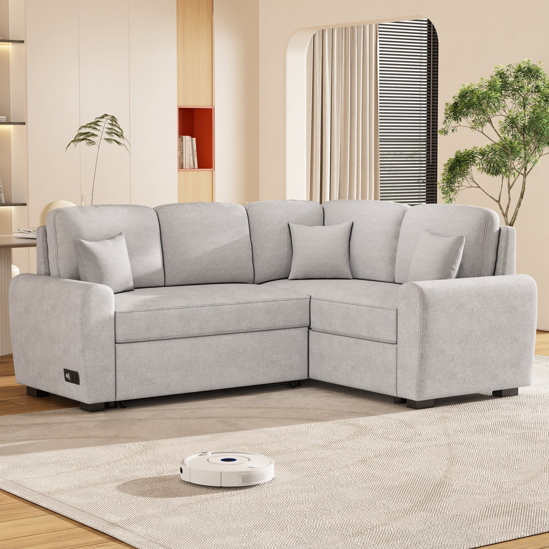 87.4" Sectional Sleeper Sofa with USB Charging Port and Plug Outlet Sensual Secret Boutique